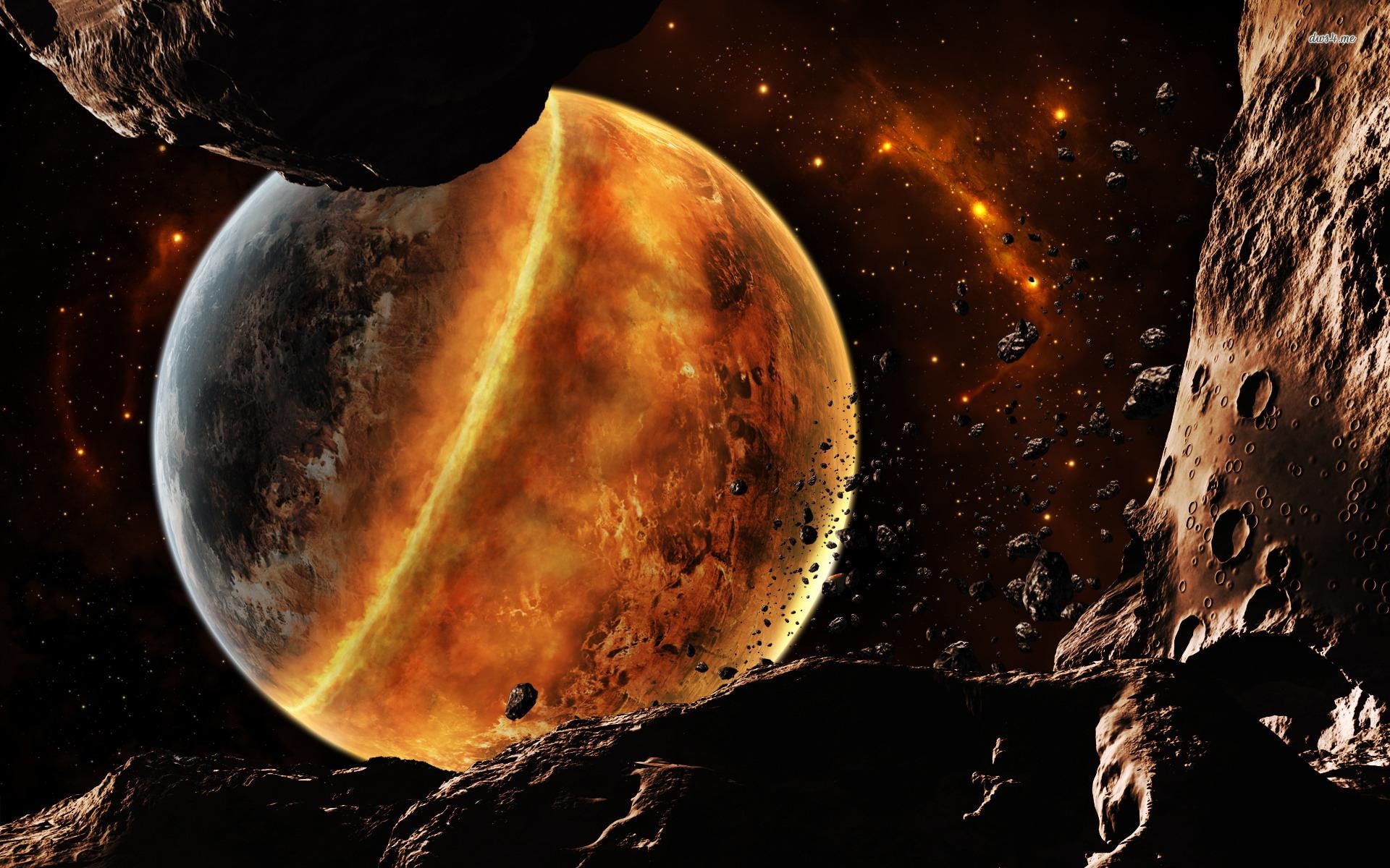 space, melt, planet, melting, 3d and abstract, fantasy, 1080P, fire, HD Wallpaper