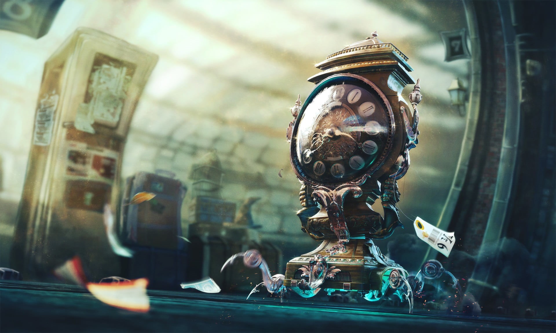 technology, 1080P, transparent, illustration, analog, reflection, accuracy, machinery, glass - material, window, antique, day, metal, fantasy art, architecture, HD Wallpaper