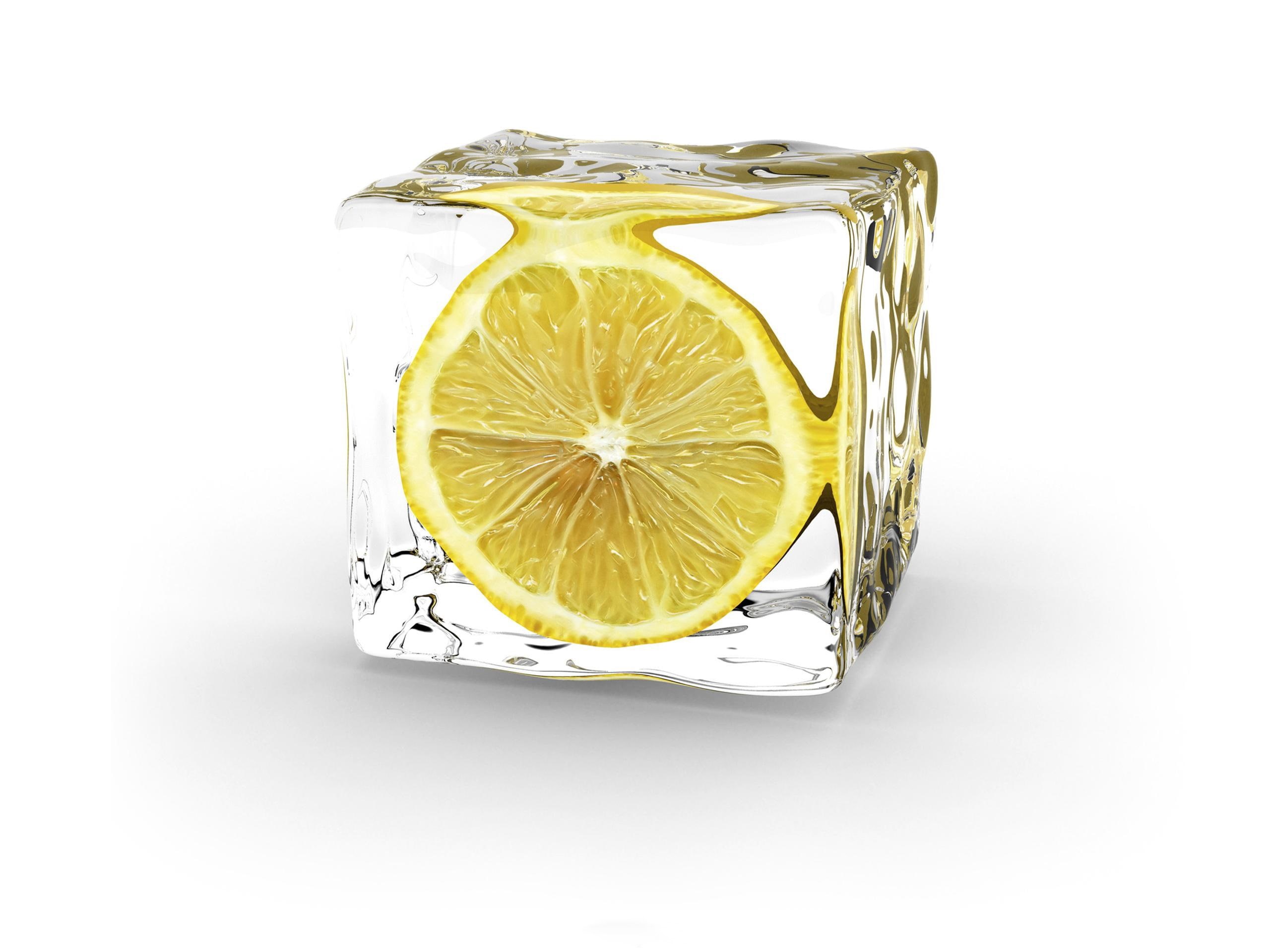 Lemon, Cube, Background, White, Ice, 2K, HD Wallpaper