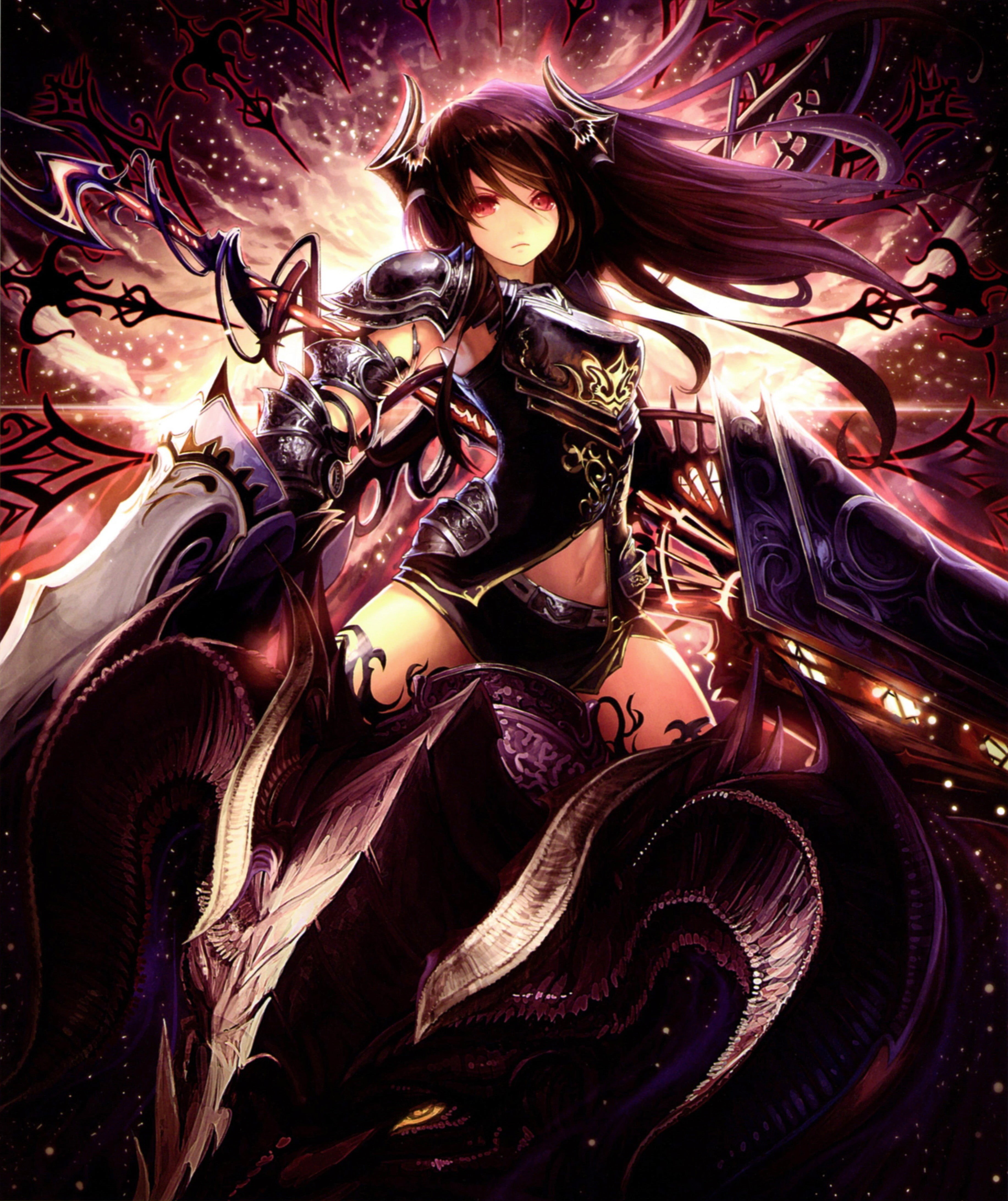 portrait, adult, human limb, black, young adult, real people, illustration, women, Dark Dragon (Shingeki no Bahamut), purple, indoors, representation, full frame, Phone HD Wallpaper