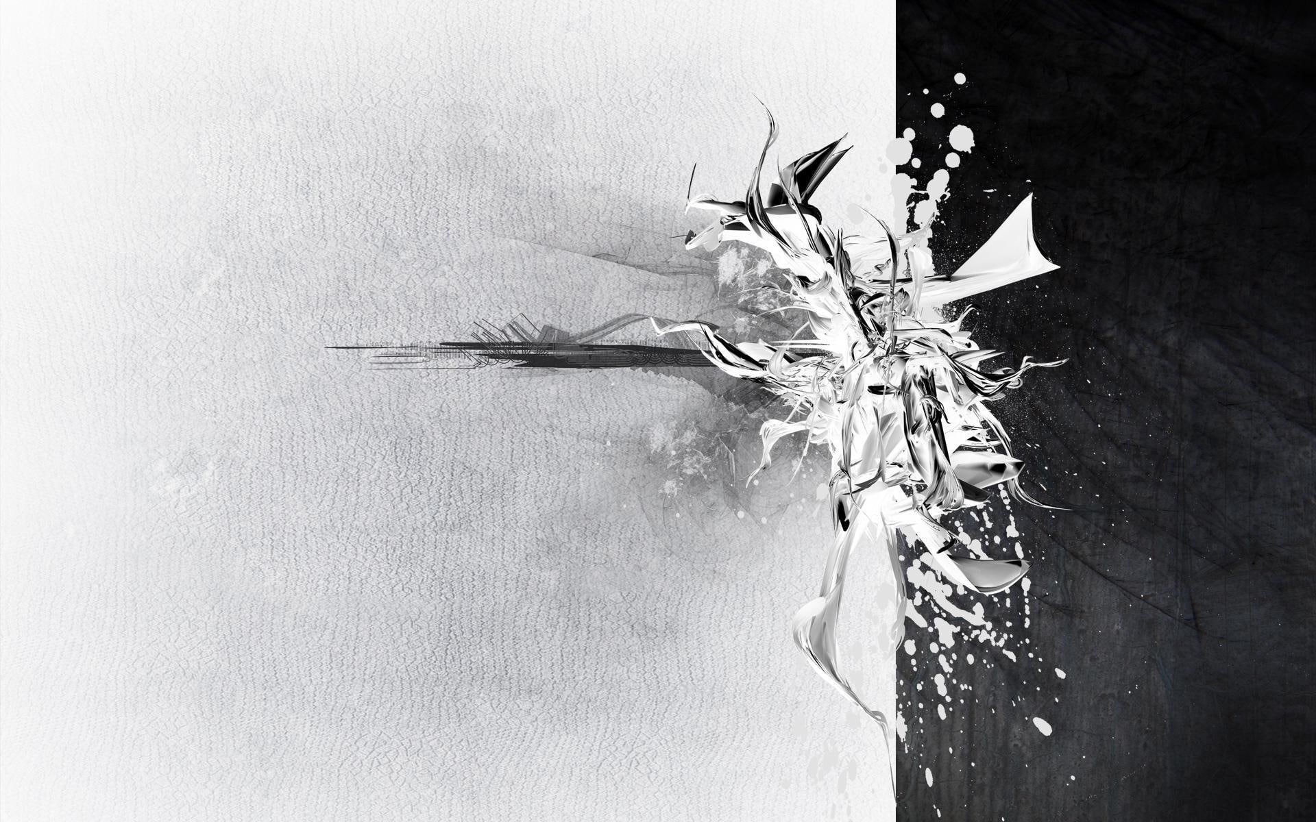 vs, cant think of a fourth, abstract, silver, 1080P, white, black, painting, 3d and abstract, HD Wallpaper