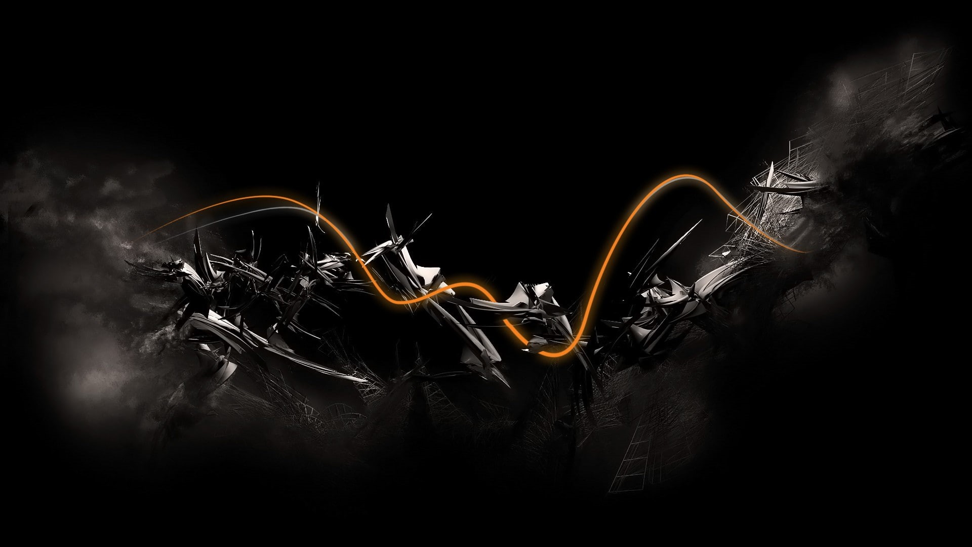 waves, orange, studio shot, speed, smoke - physical structure, arts culture and entertainment, music, lines, musical instrument, artwork, 3D, glowing, abstract, HD Wallpaper