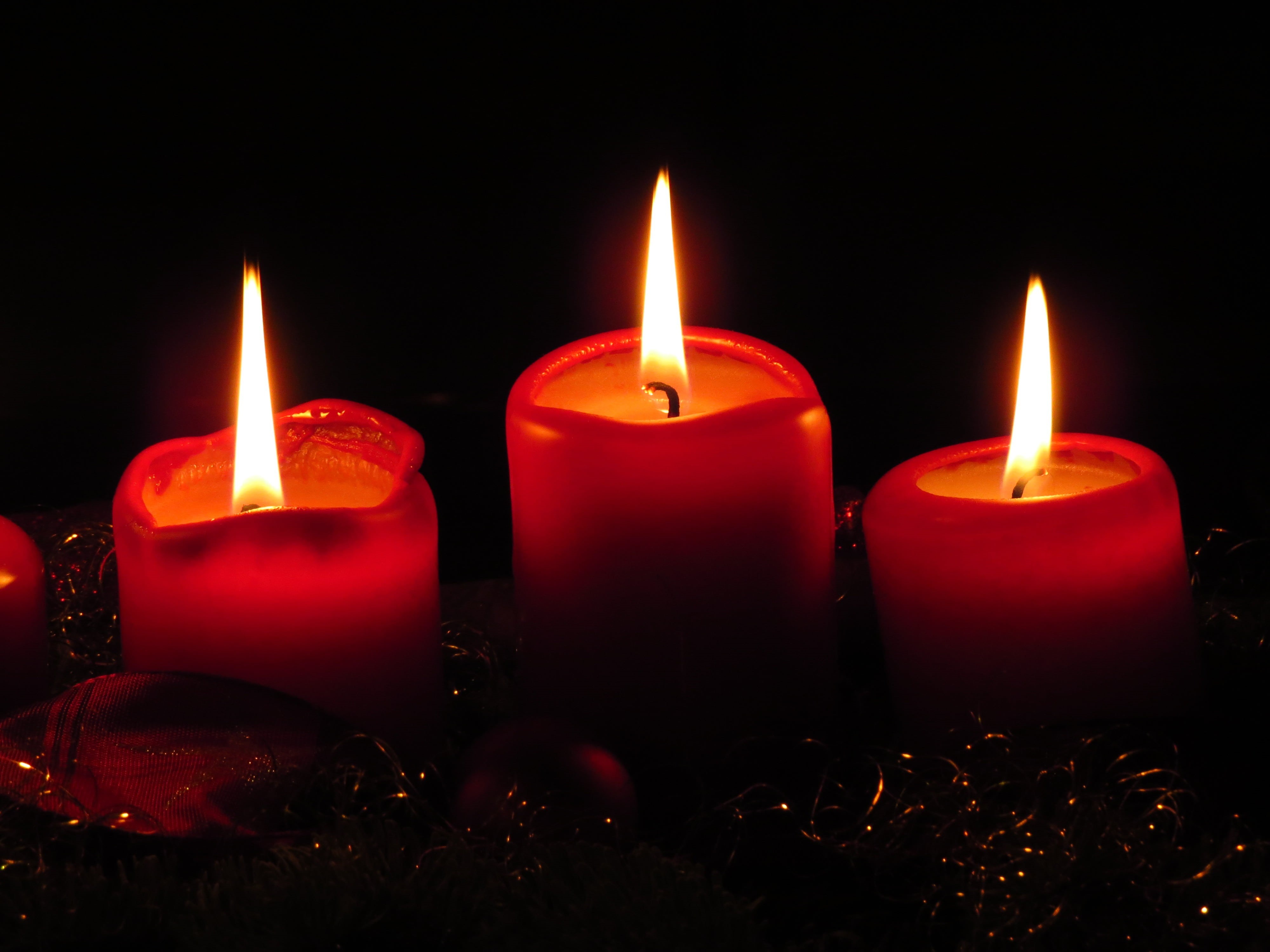 black background, holiday, candles, three, flame, votive, candle, advent wreath, quiet, spirituality, fire - Natural Phenomenon, no people, celebration, HD Wallpaper