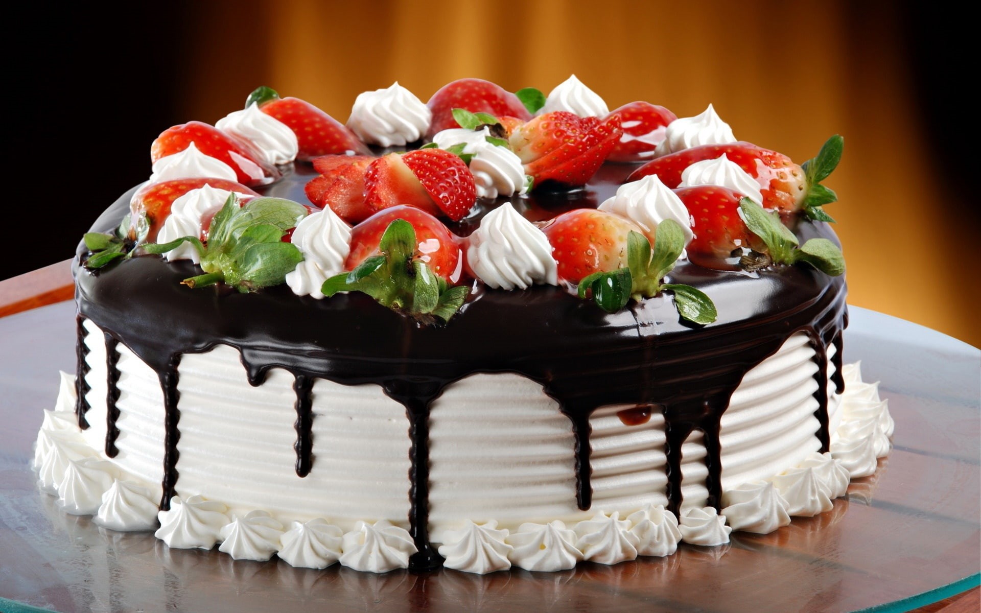 strawberry, Cream, black, Cake, 1080P, white, Chocolate, HD Wallpaper