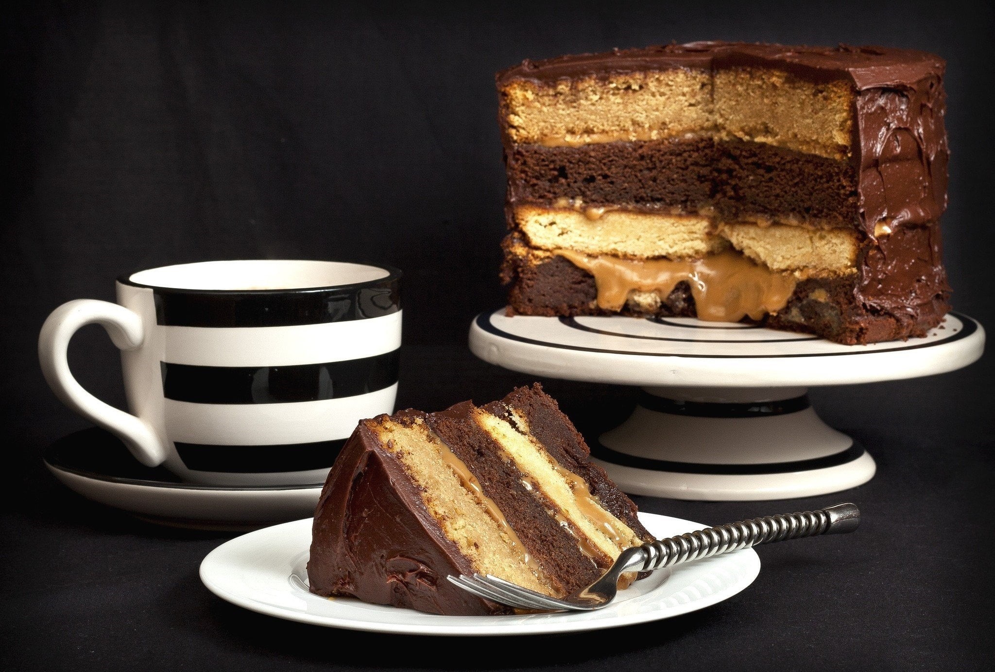 coffee - Drink, backgrounds, heat - Temperature, homemade, baked, sweet Food, chocolate, 1080P, no people, coffee, plate, dessert, layer, drink, stack, HD Wallpaper