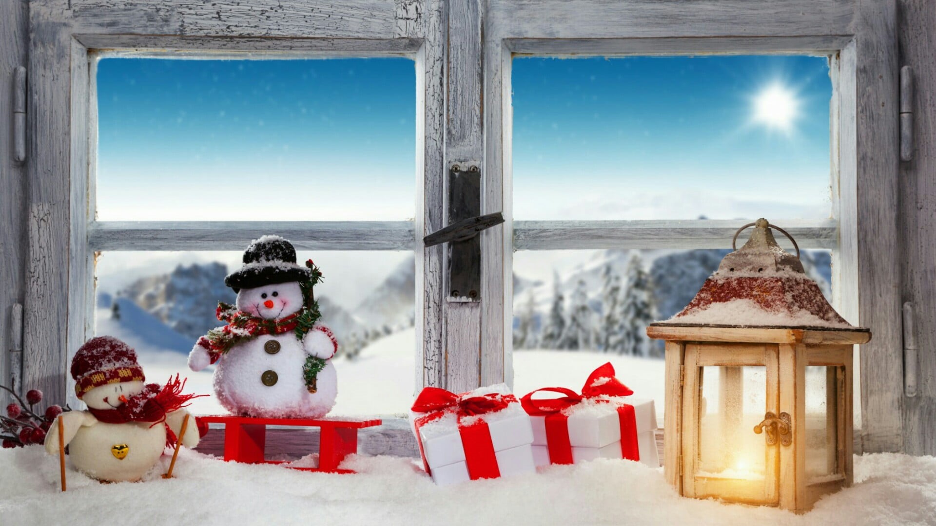 christmas, cold temperature, snow, 1080P, christmas ornament, indoors, transparent, nature, window, holiday, christmas day, decoration, candle light, celebration, HD Wallpaper