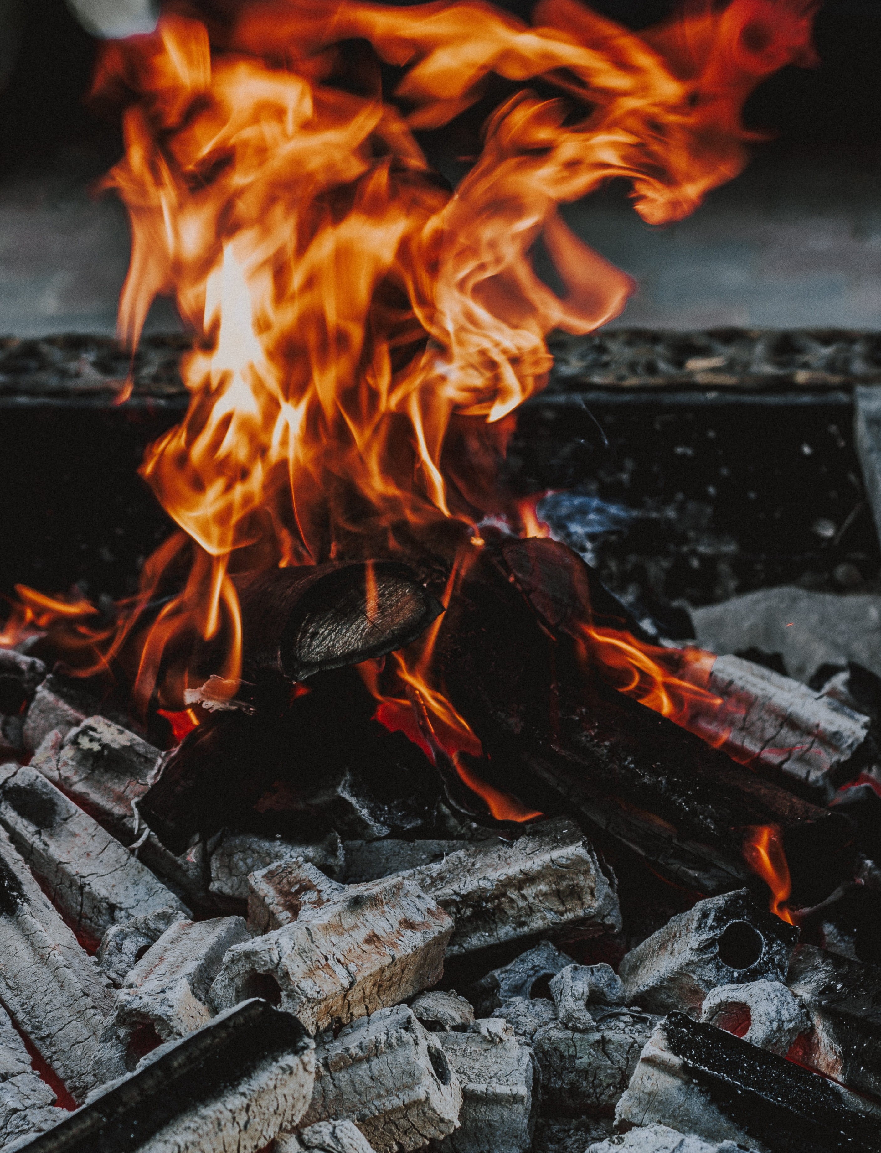 fire pit, heat - temperature, coal, charcoal, orange color, chimney, nature, flame, industry, hot, electricity, 2K, motion, barbecue, environment, burning, Phone HD Wallpaper