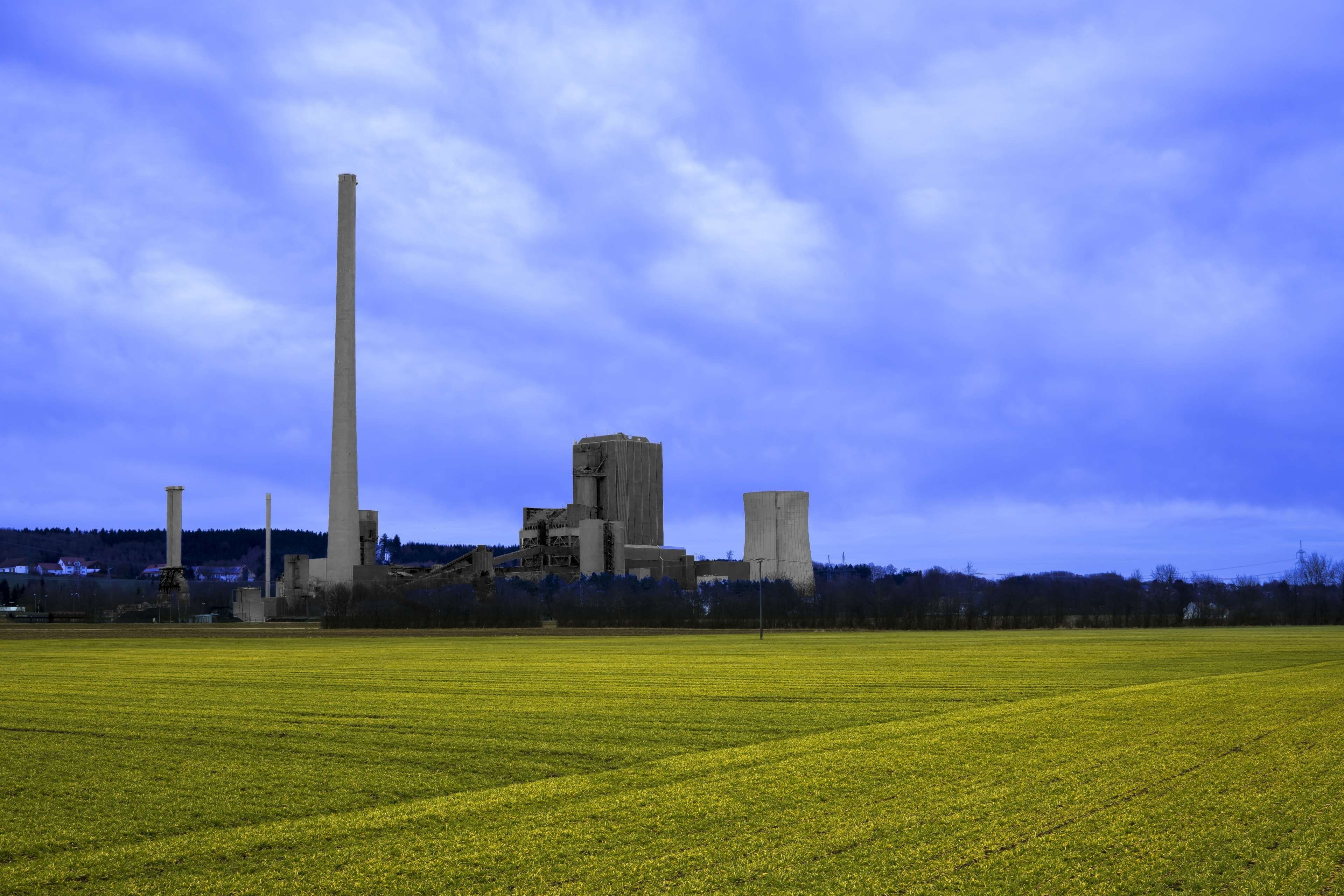 land, chimney, power gen, electricity, field, coal fired power plant, cooling tower, 4K, high voltage, environmental protection, building exterior, built structure, HD Wallpaper