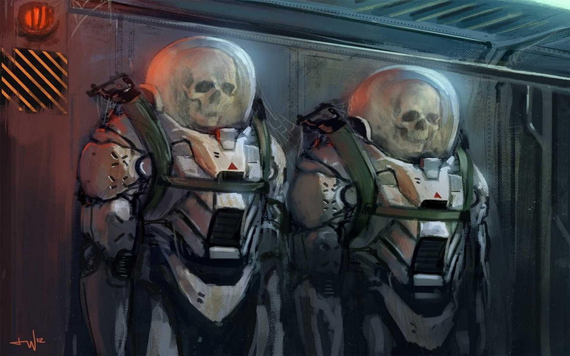 human representation, 1080P, technology, old, human skeleton, vehicle interior, no people, skull, mode of transportation, close-up, control, window, space suit, HD Wallpaper