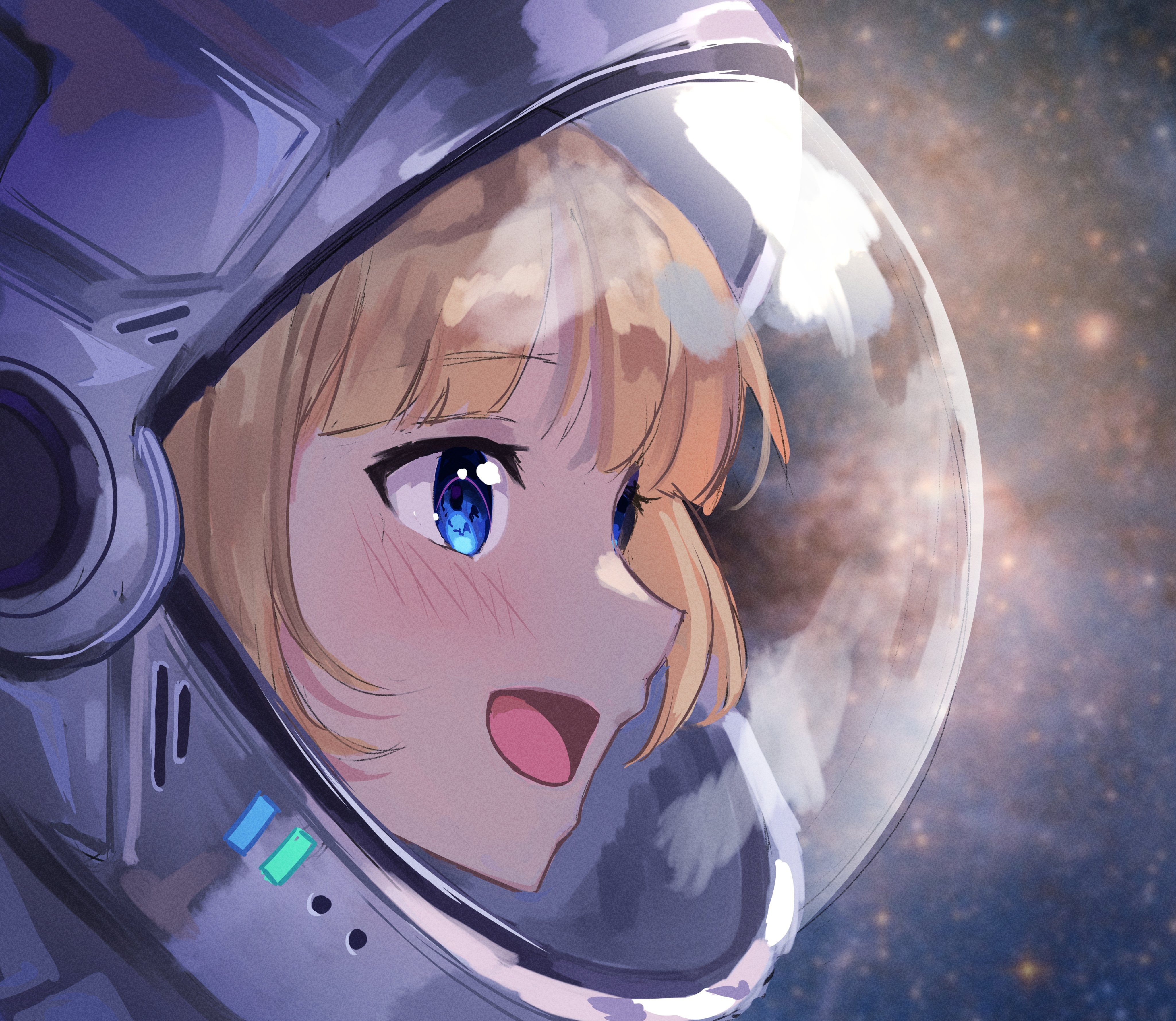 4K, Watson Amelia, Hololive, anime girls, blue eyes, smiling, space suit, HD Wallpaper