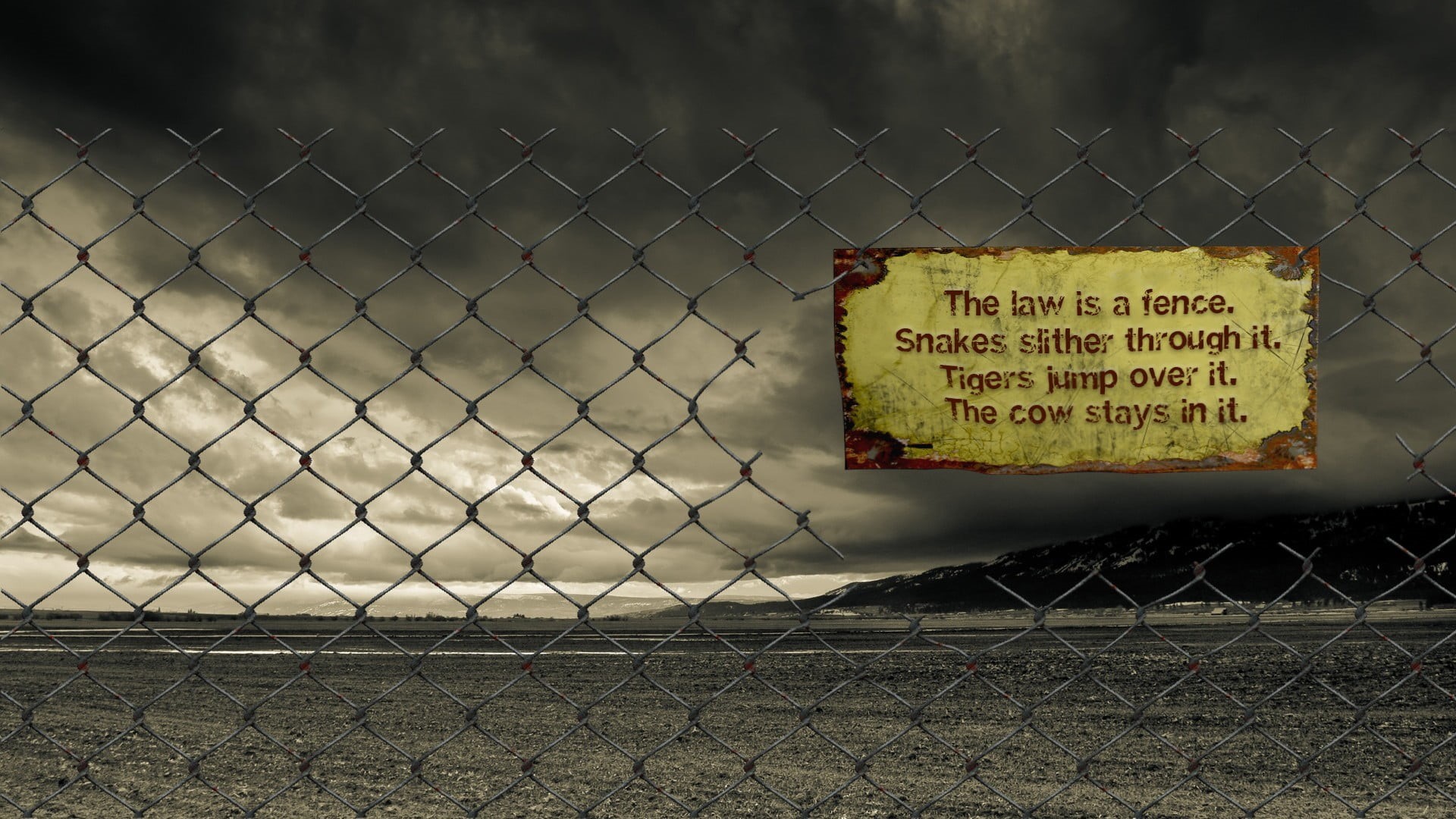 chainlink fence, focus on foreground, warning sign, communication, text, message, nature, security, brown, fence, quote, information sign, 1080P, western script, HD Wallpaper
