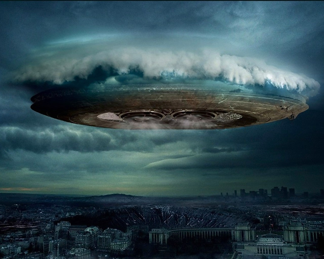 clouds, the city, UFO, 720P, HD Wallpaper