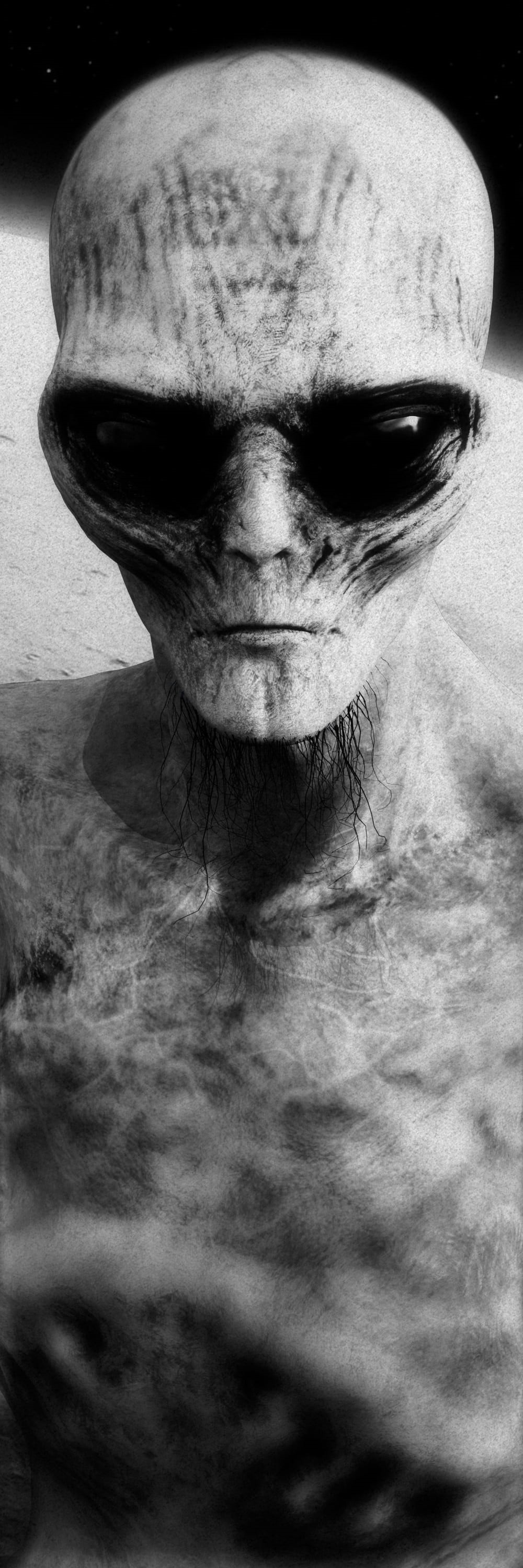 illustration, human body part, looking at camera, alien, space, lifestyles, close-up, day, 2K, 3d model, front view, the march hare, body part, human face, Phone HD Wallpaper