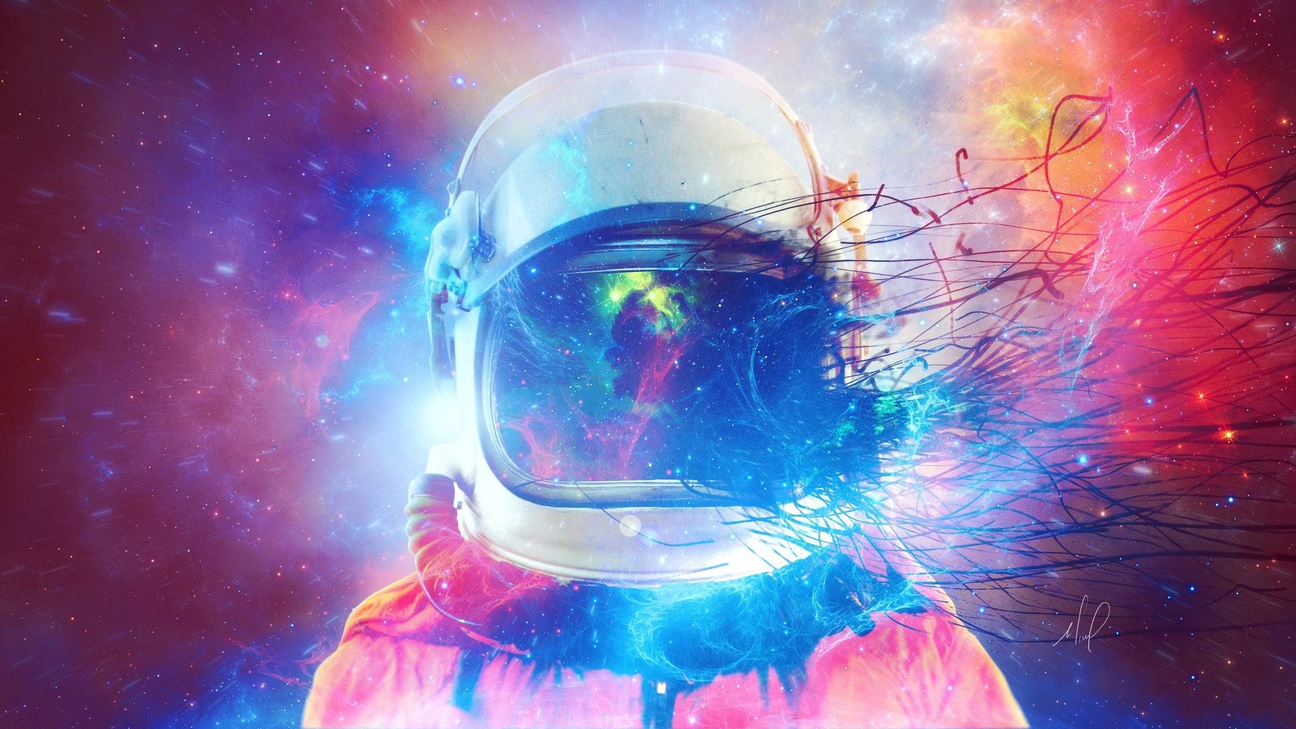 berli mike, Cosmonaut, fantasy, 2K, blue, pink, HD Wallpaper