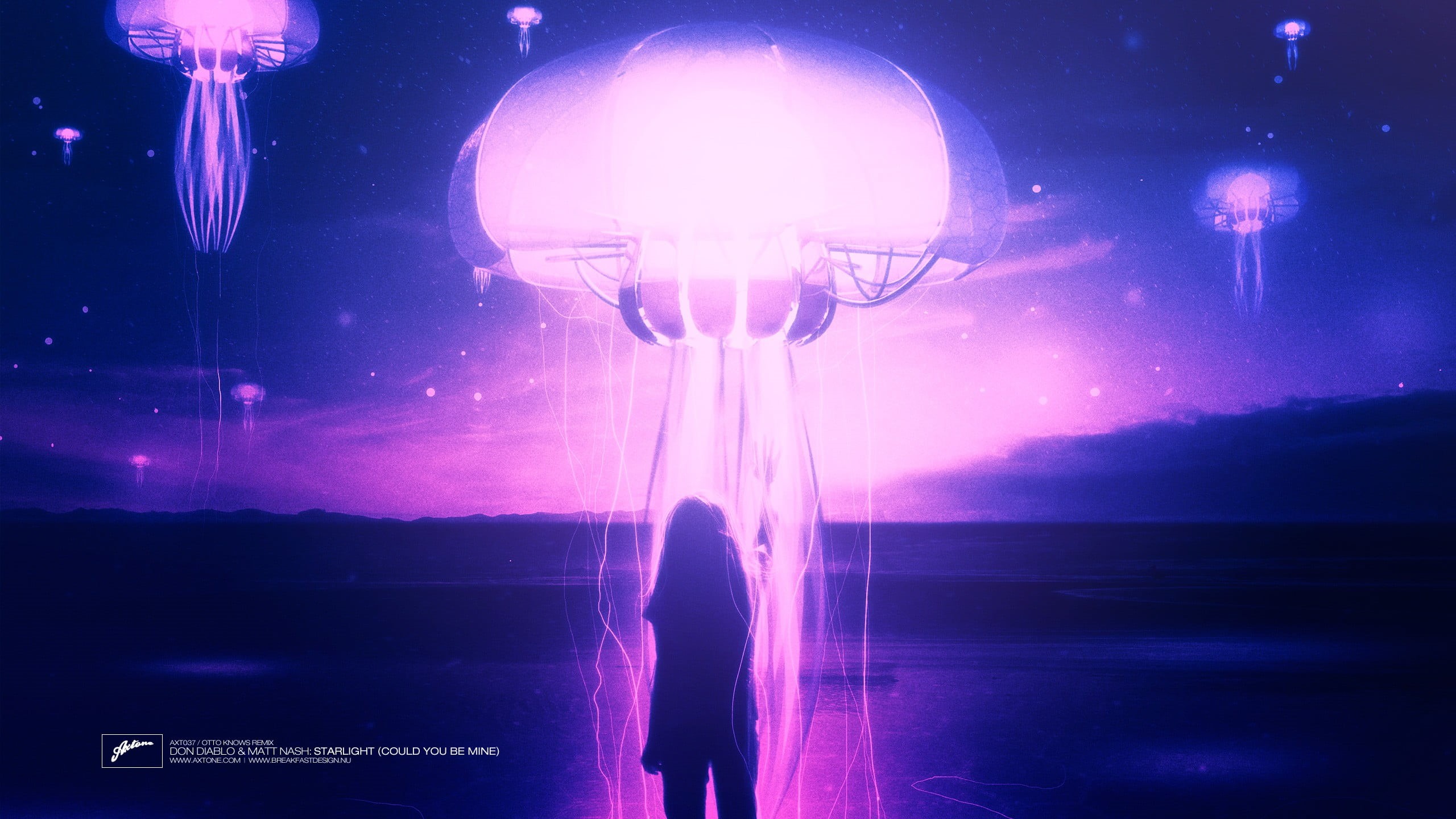 one person, lens flare, glowing, space, jelly, lights, water, standing, purple, science, futuristic, lighting equipment, illuminated, night, jellyfish, HD Wallpaper