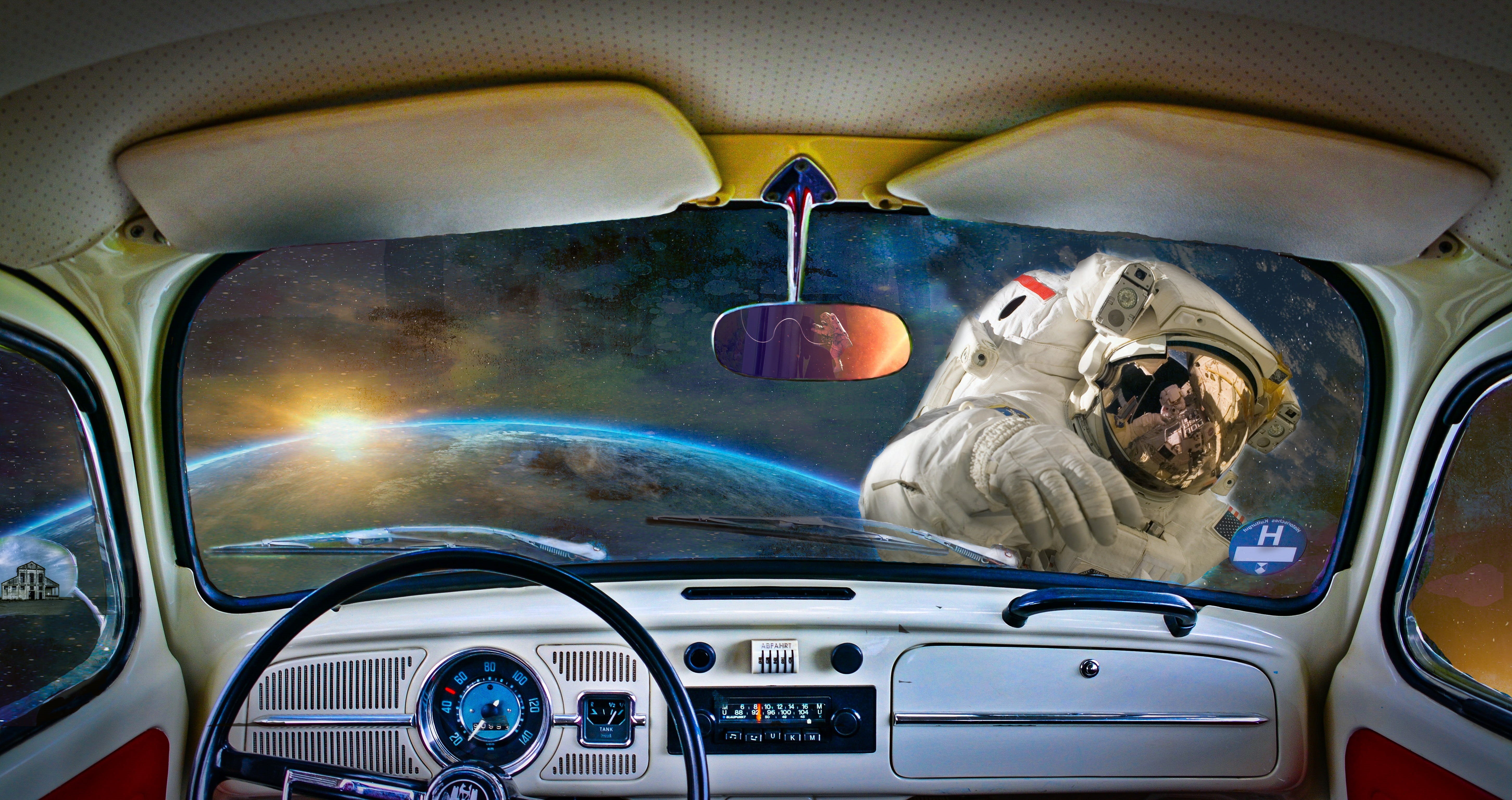 car interior, vehicle interior, happy, vw, indoors, one person, emotion, men, windshield, motor vehicle, car, inside, travel, space, astronaut, mode of transportation, HD Wallpaper