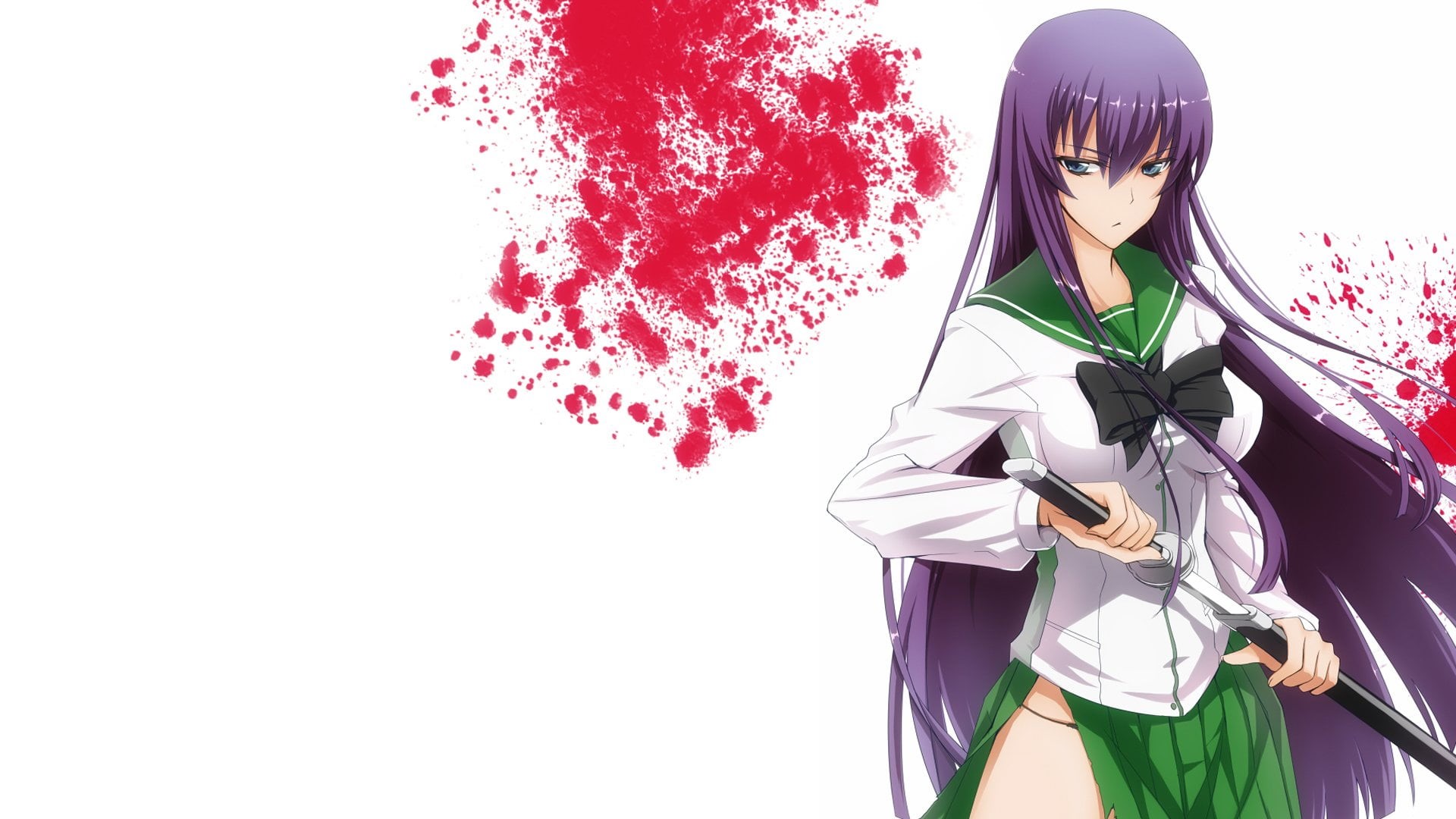 Saeko Busujima, representation, Purple Hair, waist up, standing, women, nature, seiko, Anime, adult, School Uniform, human representation, front view, 1080P, HD Wallpaper