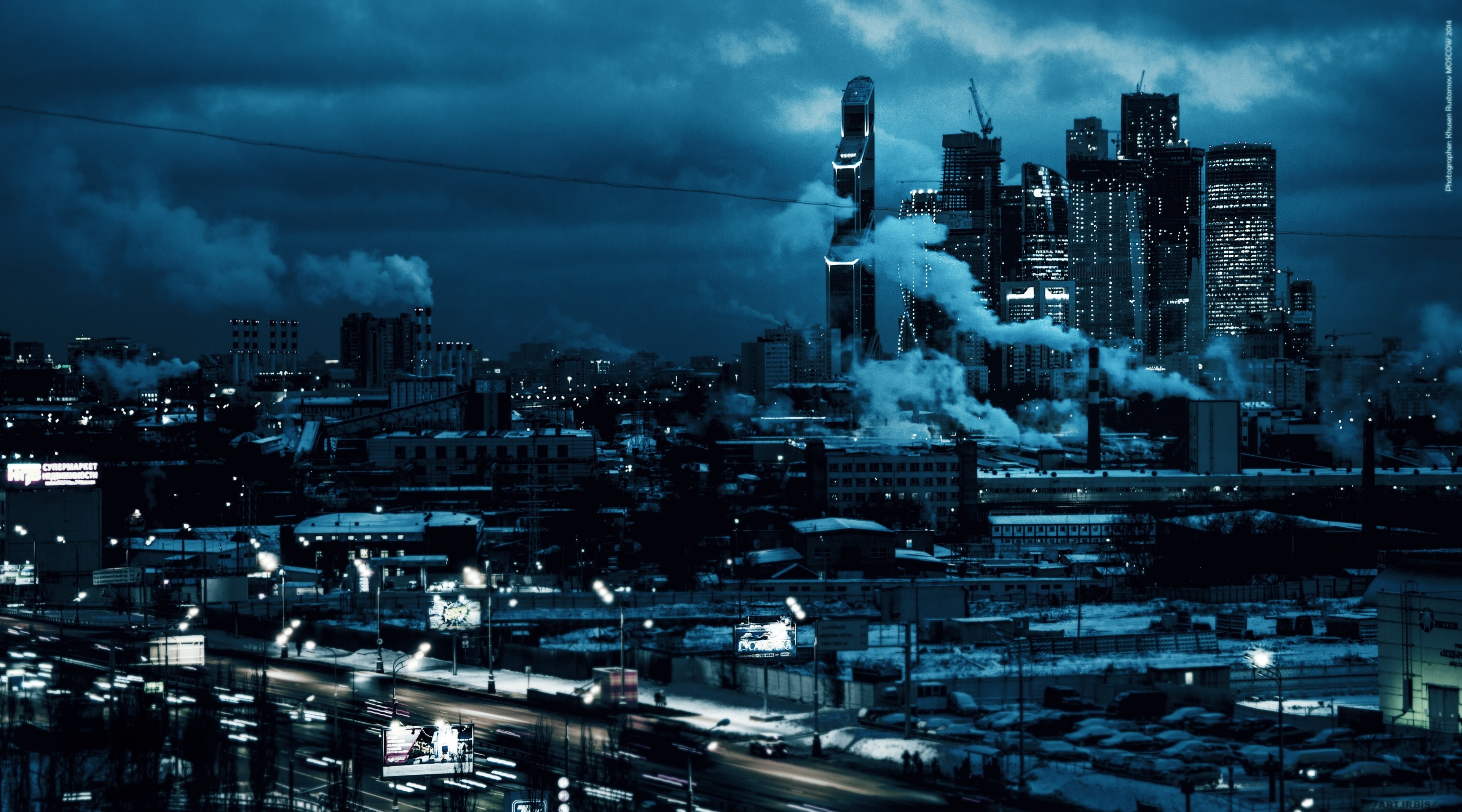 office building exterior, 4K, production, moscow, dusk, moscow city 2014, russia, city life, built structure, high angle view, night city, sky, cityscape, HD Wallpaper