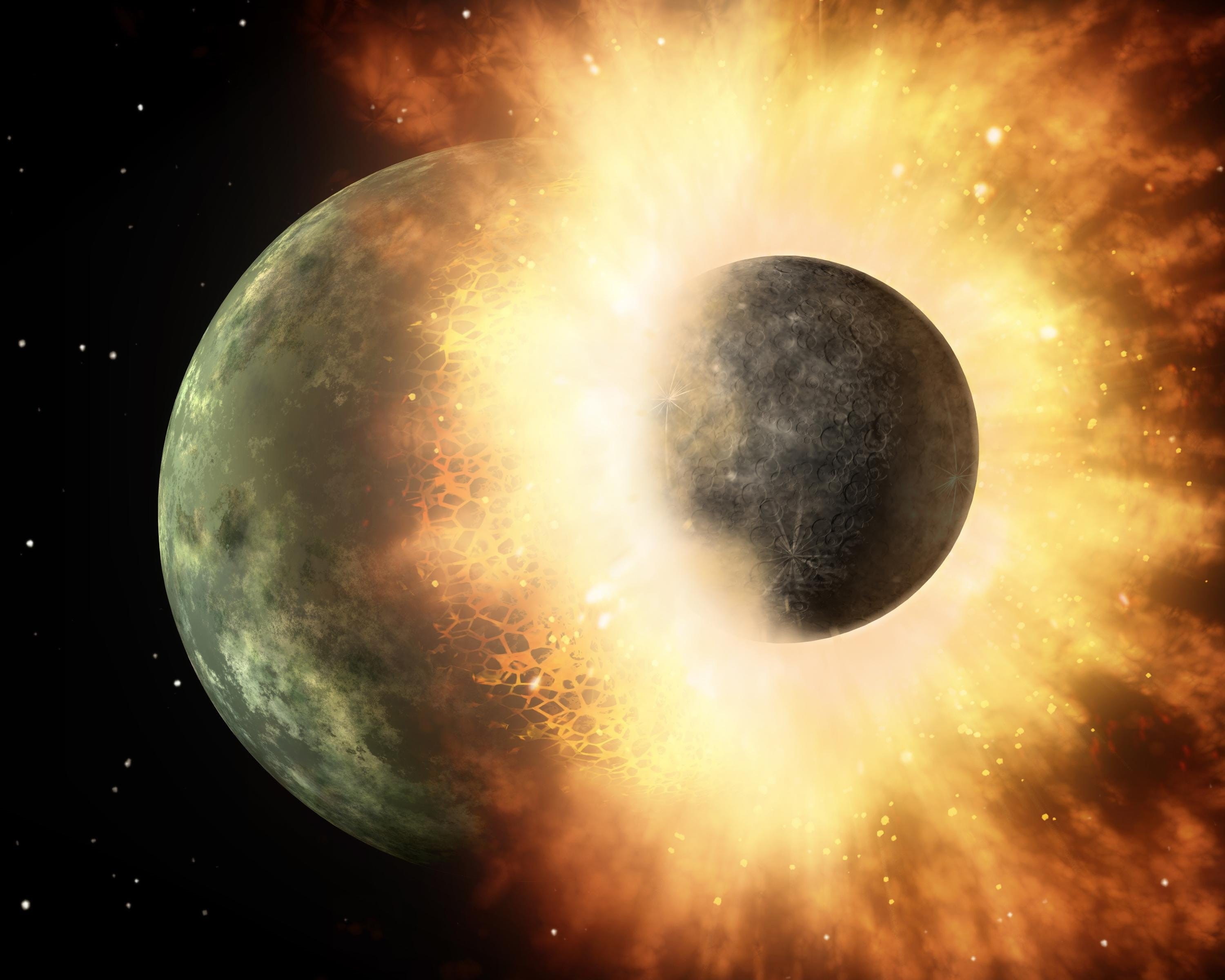 planet - space, digital composite, circle, planets, sky, collision, crash, space, shape, painting, star - space, space exploration, moon, planetary moon, HD Wallpaper
