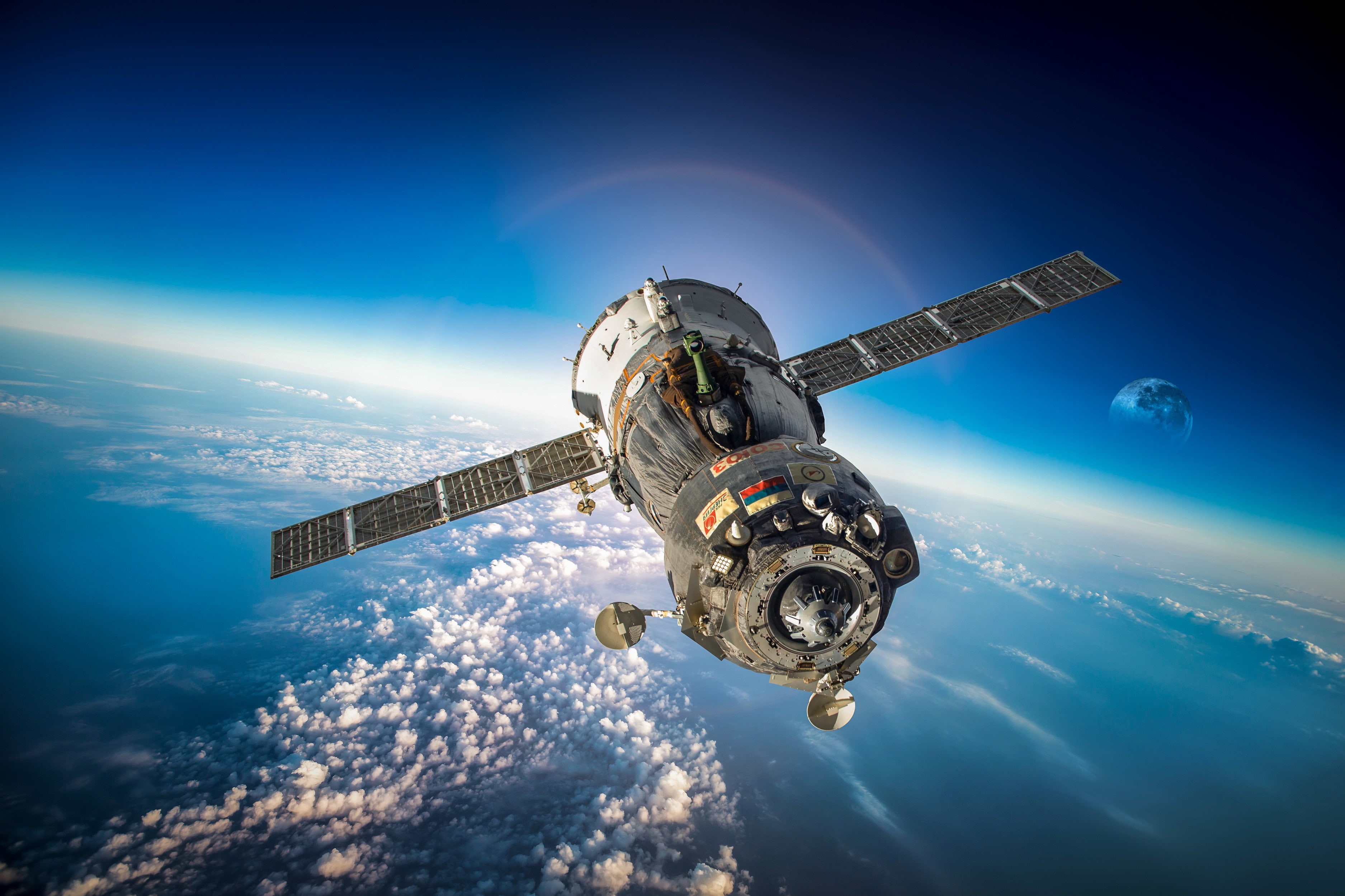 universe, Russian, manned, infinity, star, ship, art, station, earth, 2K, atmosphere, transportation, bokeh, field, orbit, union, krasotischa, ., Soviet, HD Wallpaper