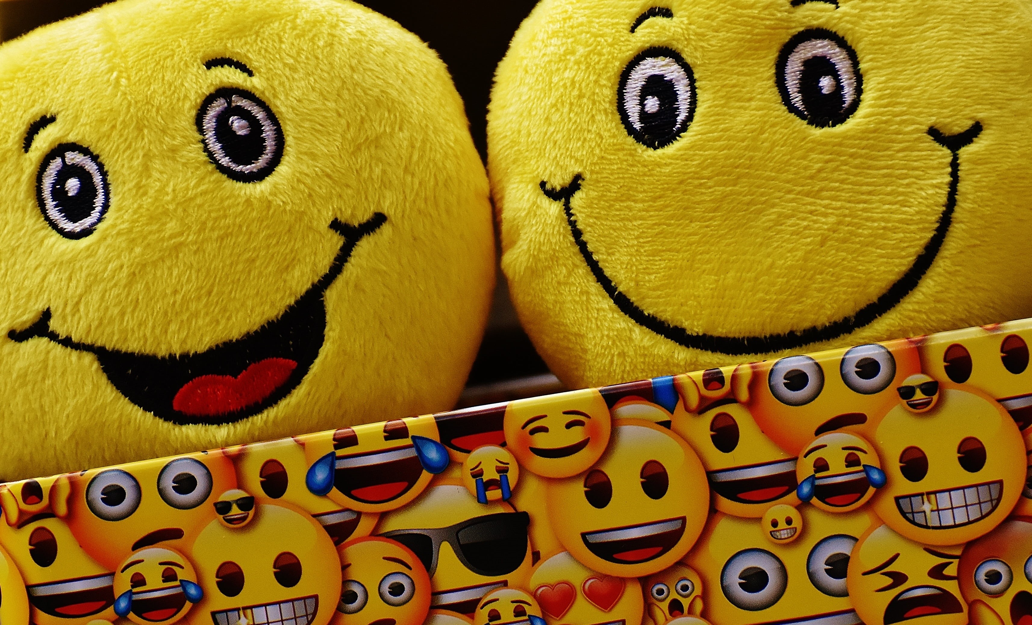 cheerful, color, good mood, toy, close-up, luck, for sale, no people, happy, full frame, 2K, variation, pattern, pillows, representation, laugh, emotions, HD Wallpaper