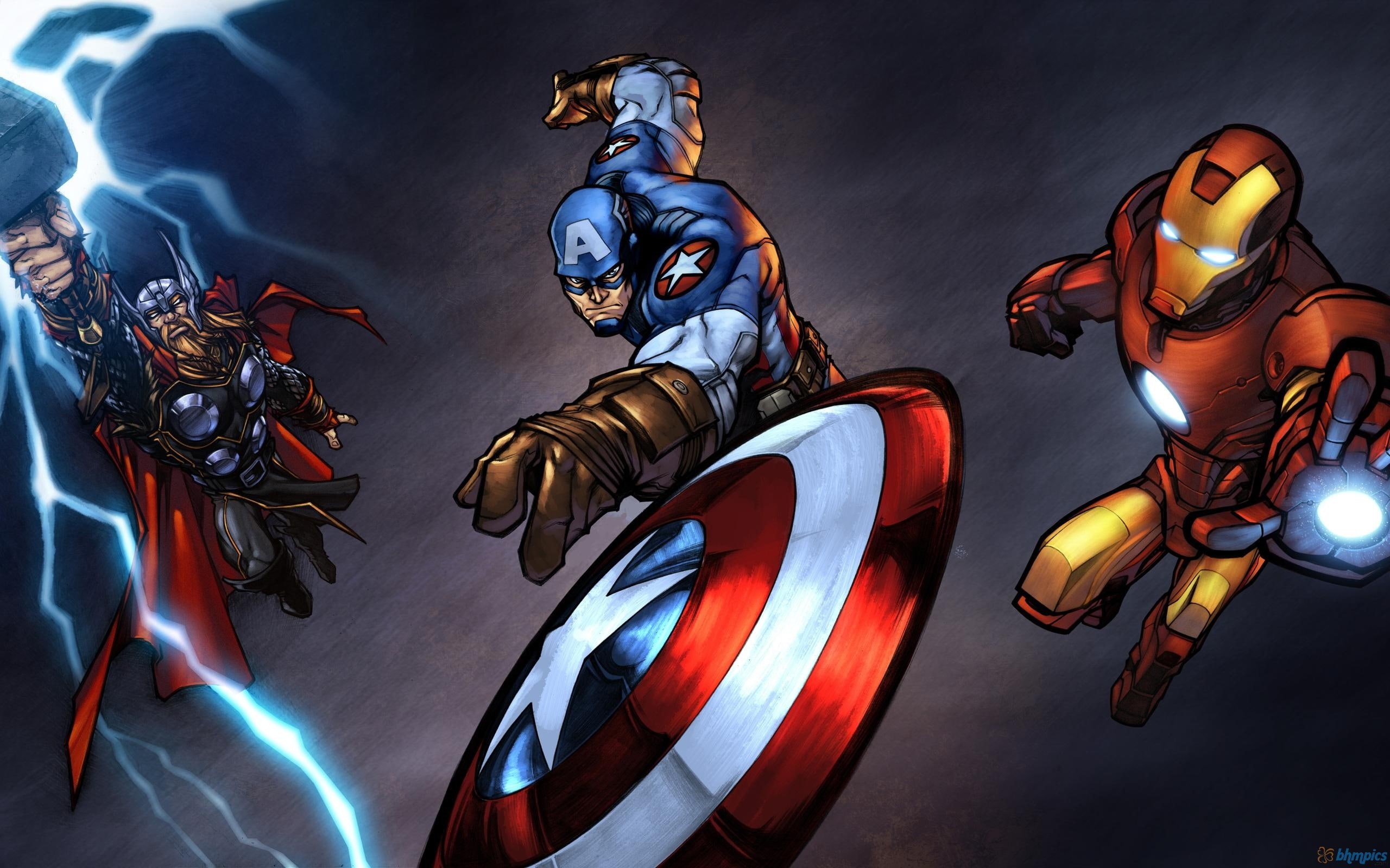 cartoon/comic, captain, thor, 2K, america, hd, man, iron, HD Wallpaper