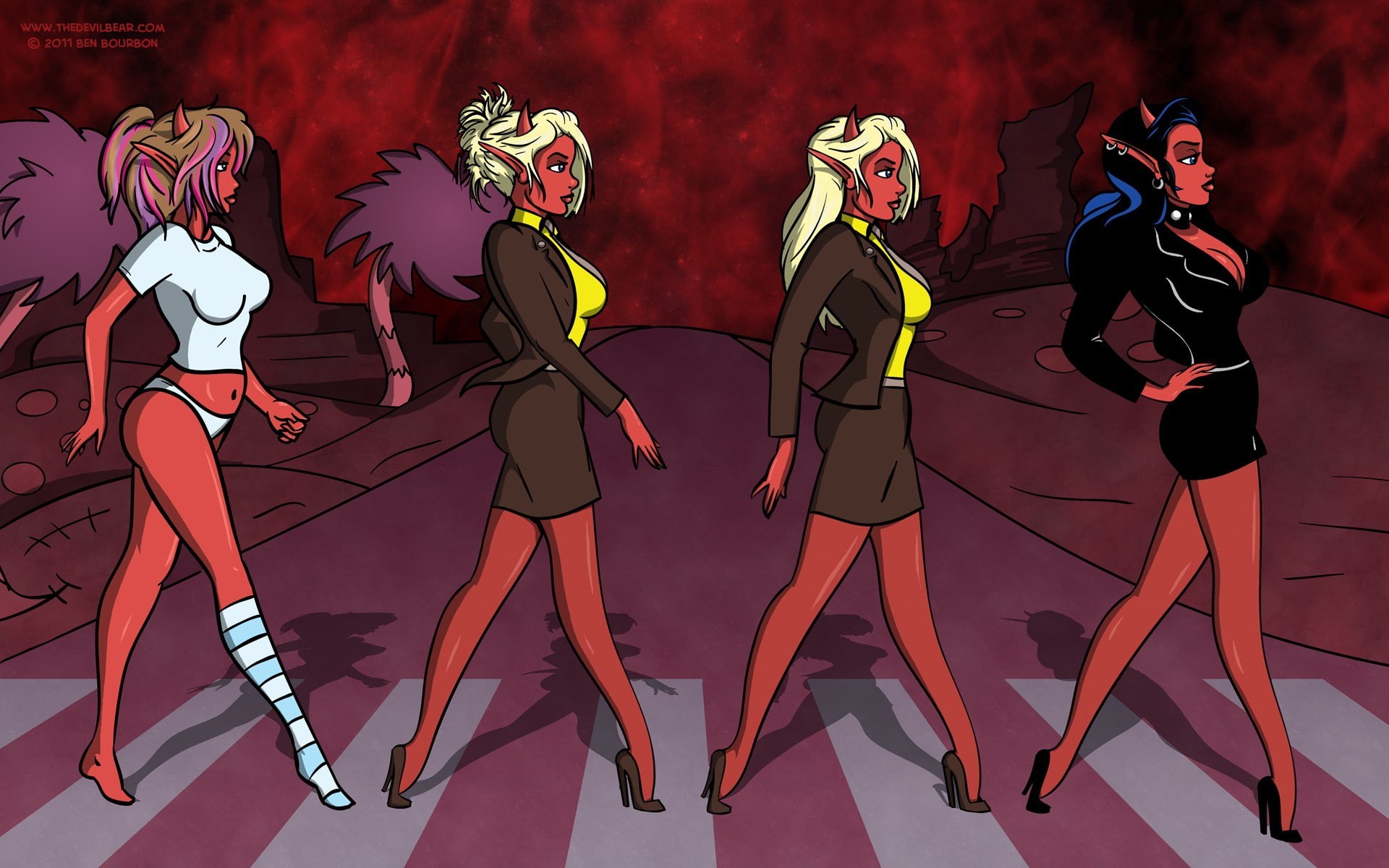 bears, animals, hell, 1080P, hd, Cartoons, x, art, daiva, girl, devilbear, devil, HD Wallpaper