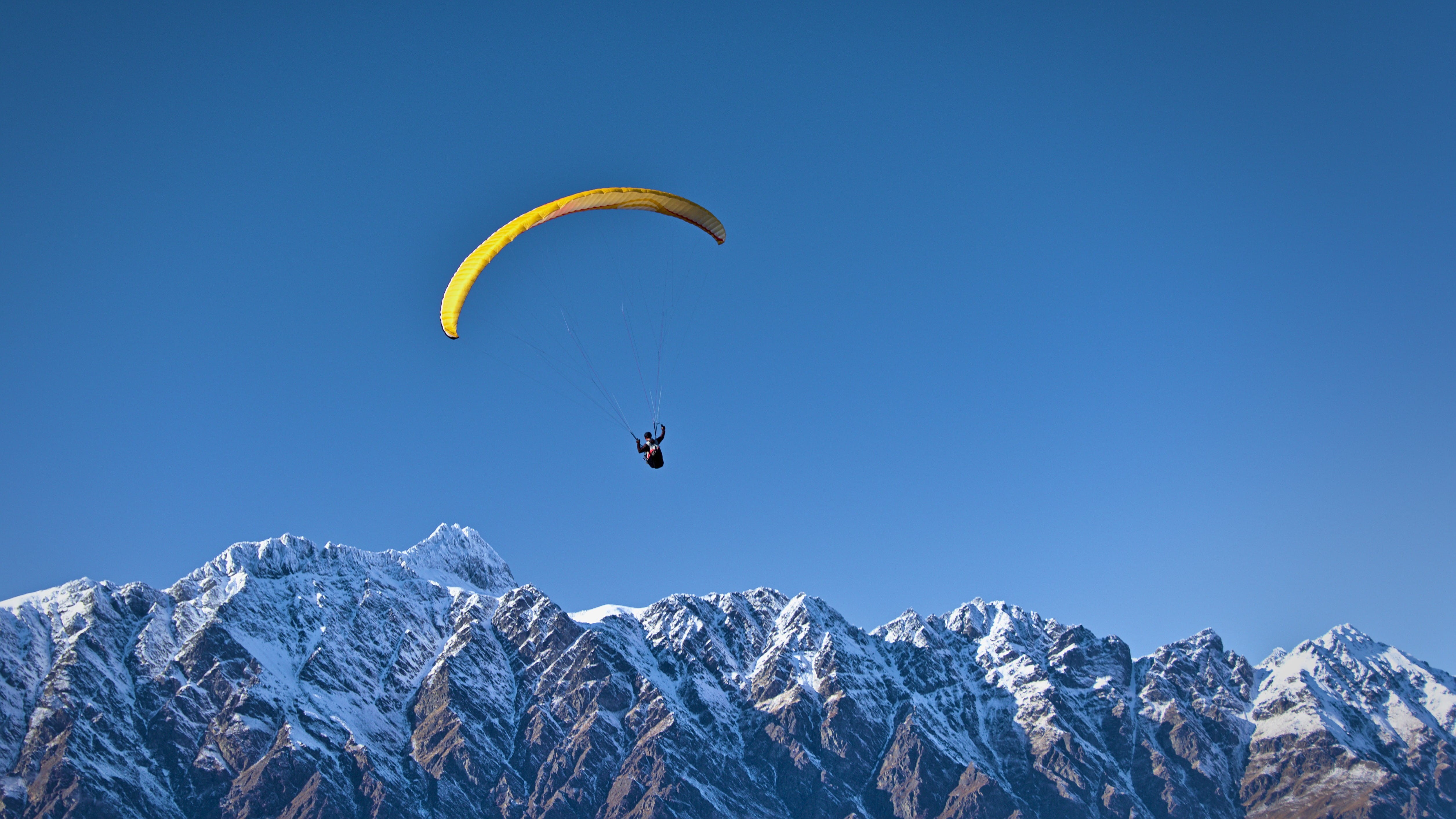 winter, extreme Sports, adventure, leisure Activity, activity, yellow, blue, risk, outdoors, mountain, sport, freedom, mountain range, flying, near, sky, HD Wallpaper