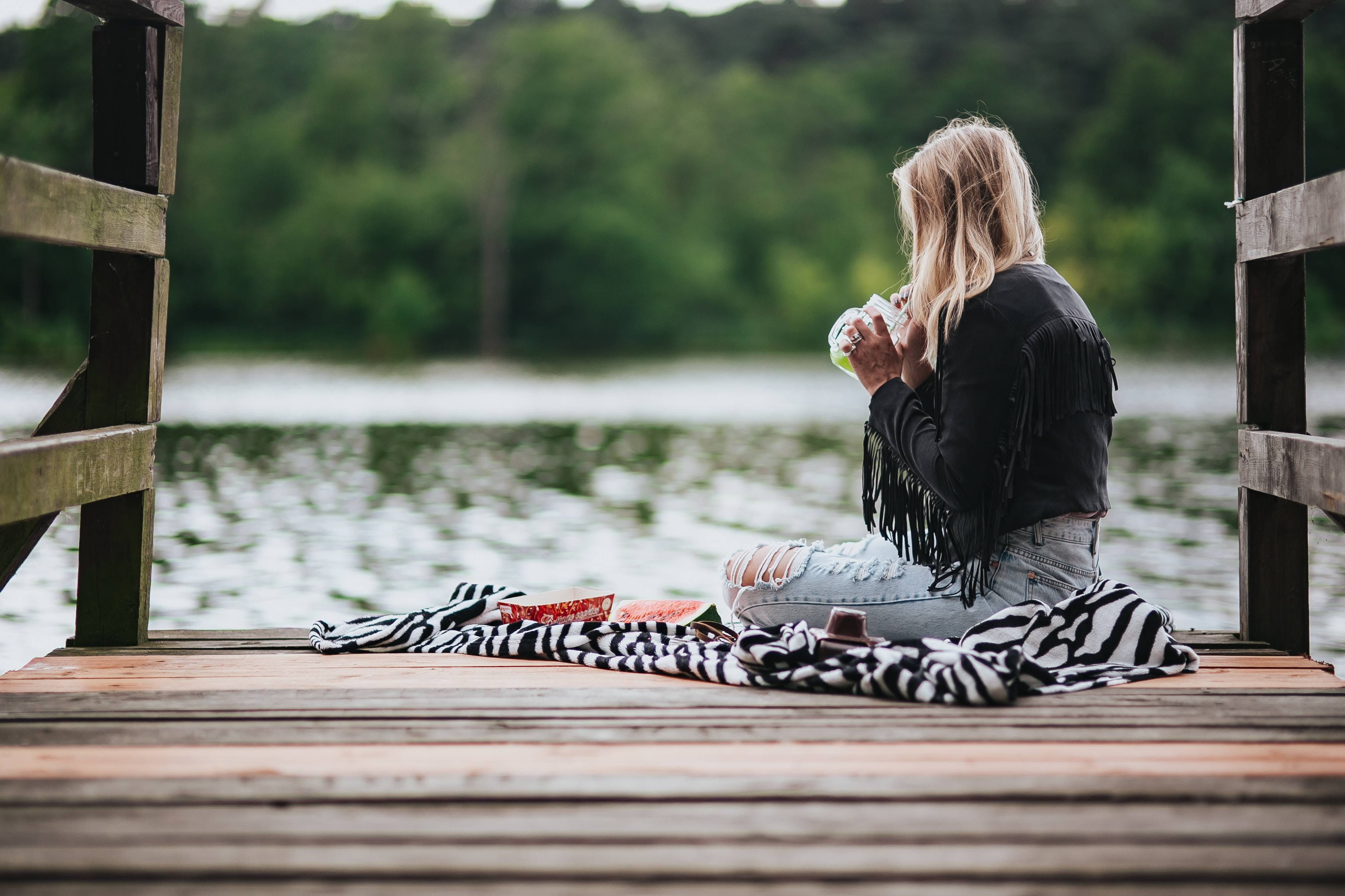 ripped, relaxation, caucasian Ethnicity, outdoors, blond hair, water, 4K, casual clothing, pretty, watermelon, color Image, lake, females, adult, female, HD Wallpaper