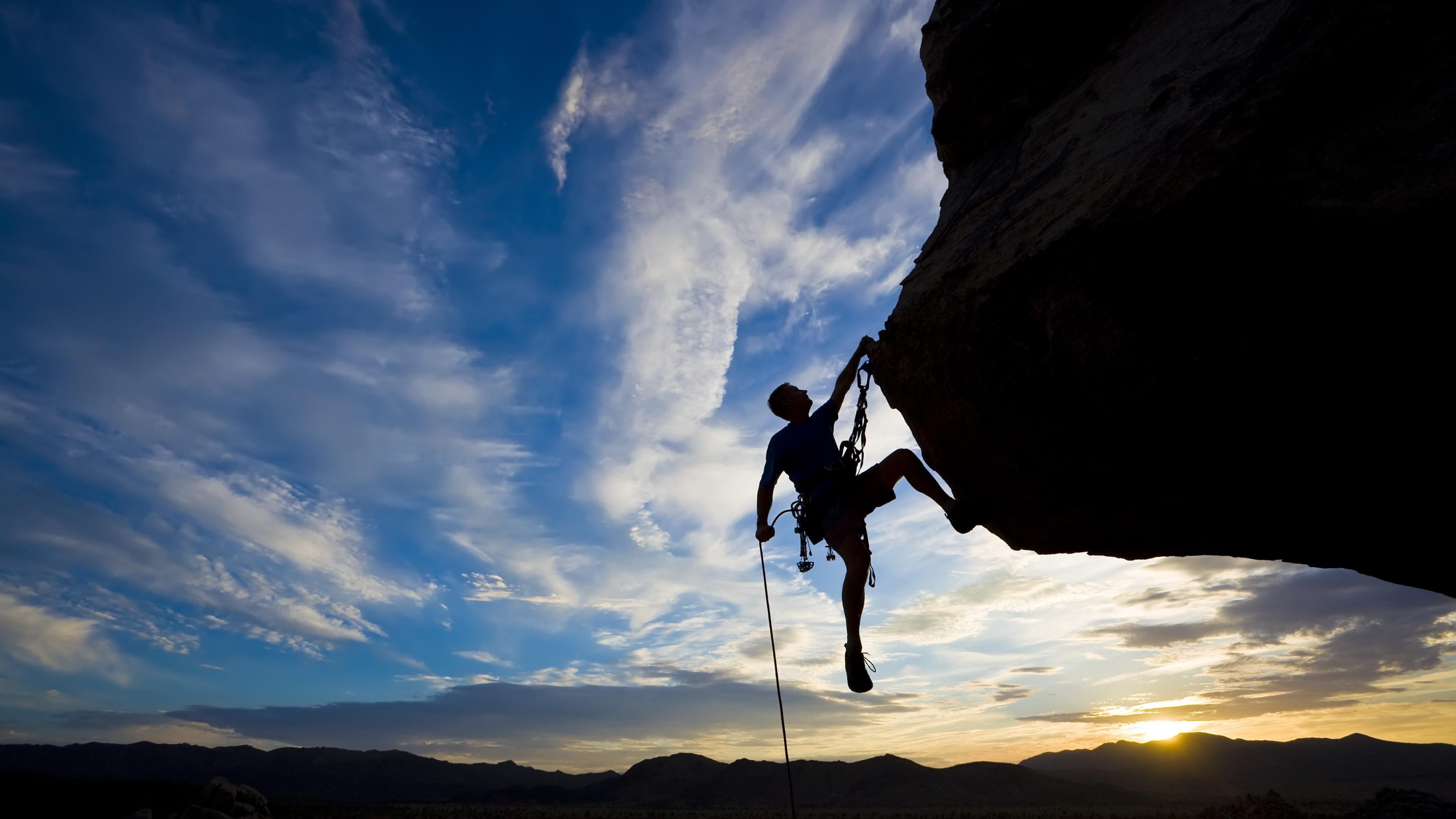 rock, climbing, 4K, climb, sunset, summer, sport, HD Wallpaper