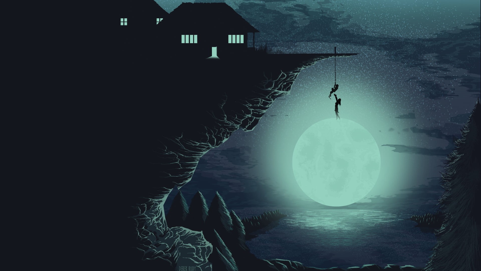 minimalism, two, fantasy, horror, moonlight, people, nature, sky, digital composite, built structure, dusk, halloween, no people, building exterior, persons, HD Wallpaper