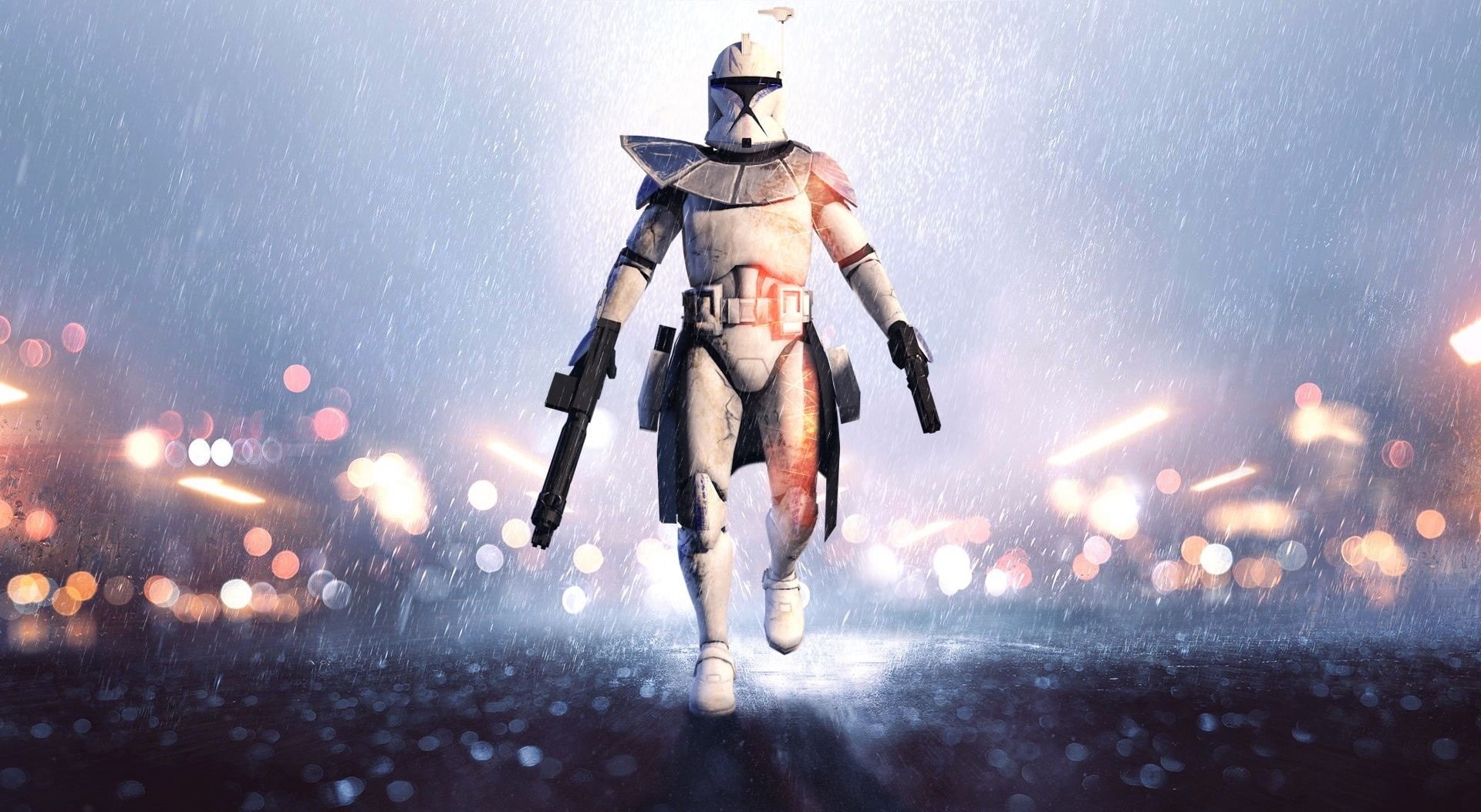 rex, dusk, scifiction, full length, architecture, fantasy, bf, winter, soldier, human body part, snowing, rear view, illuminated, sea, clone wars, one person, HD Wallpaper