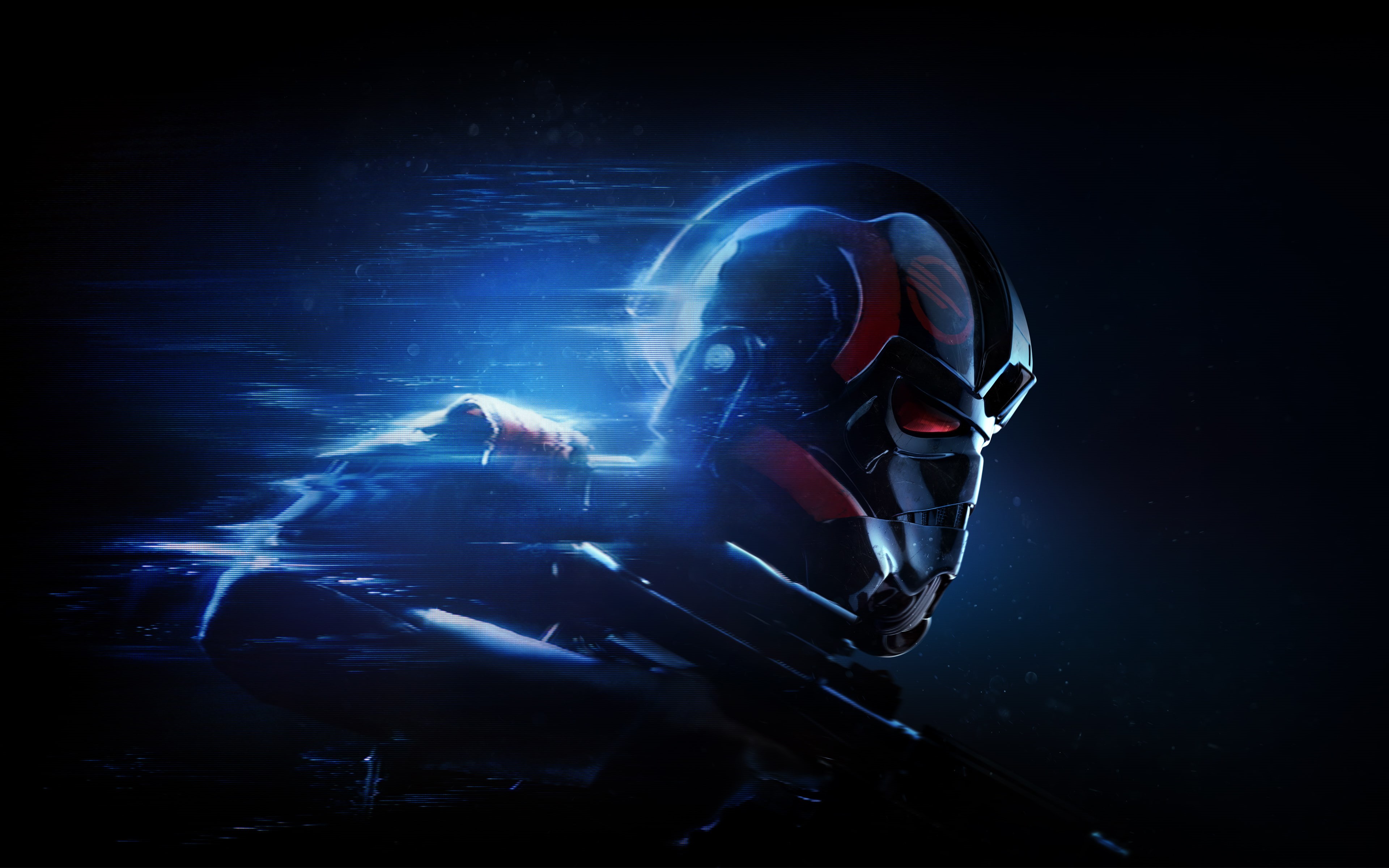 dark, indoors, black background, blue, motion, Battlefront, illuminated, night, ii, water, work helmet, activity, human body part, 4K, Star, men, Wars, HD Wallpaper