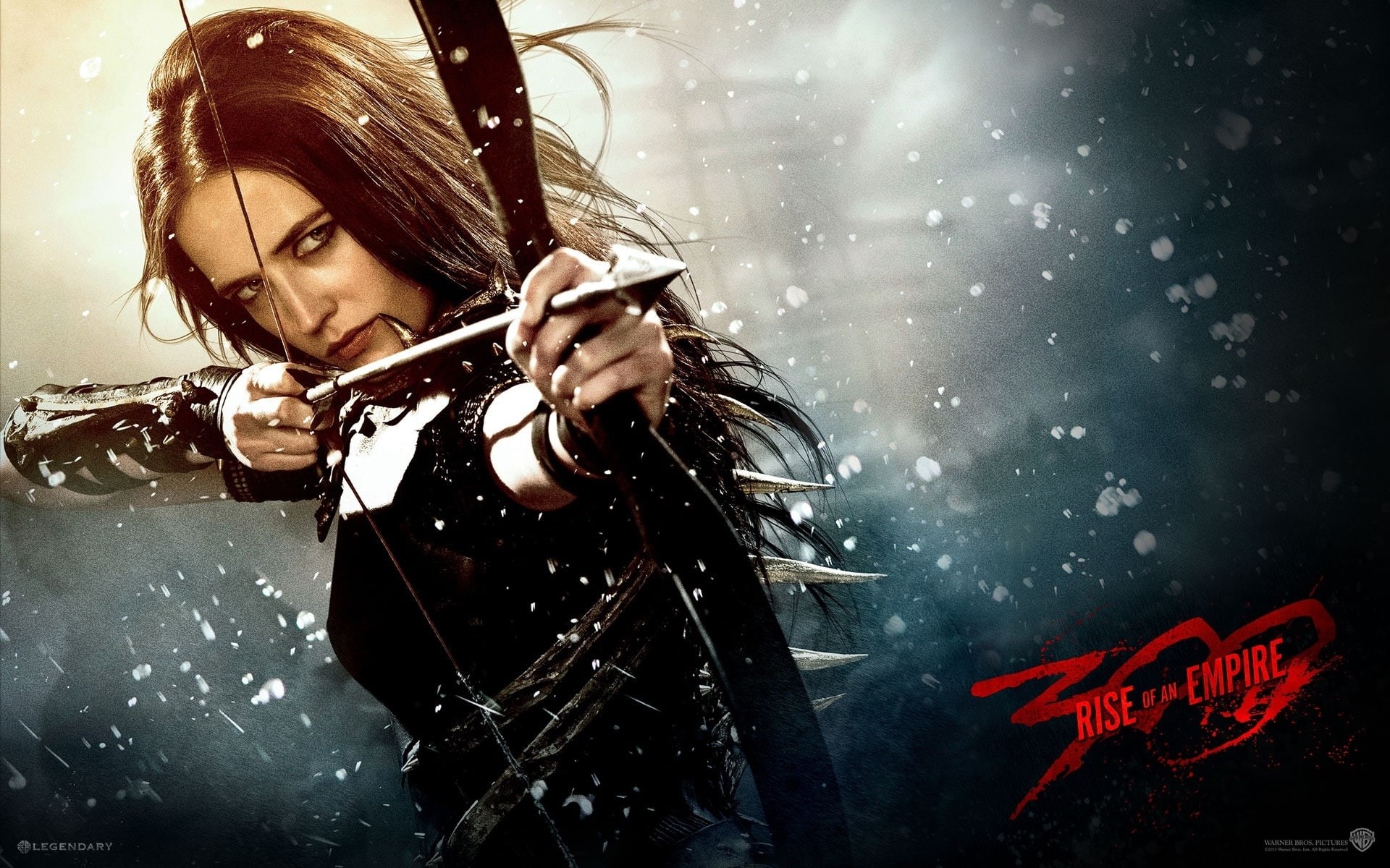 nature, snowing, motion, adult, cold temperature, night, one person, artemisia, arrow, snow, Eva green, beautiful woman, 300: rise of an empire, women, HD Wallpaper