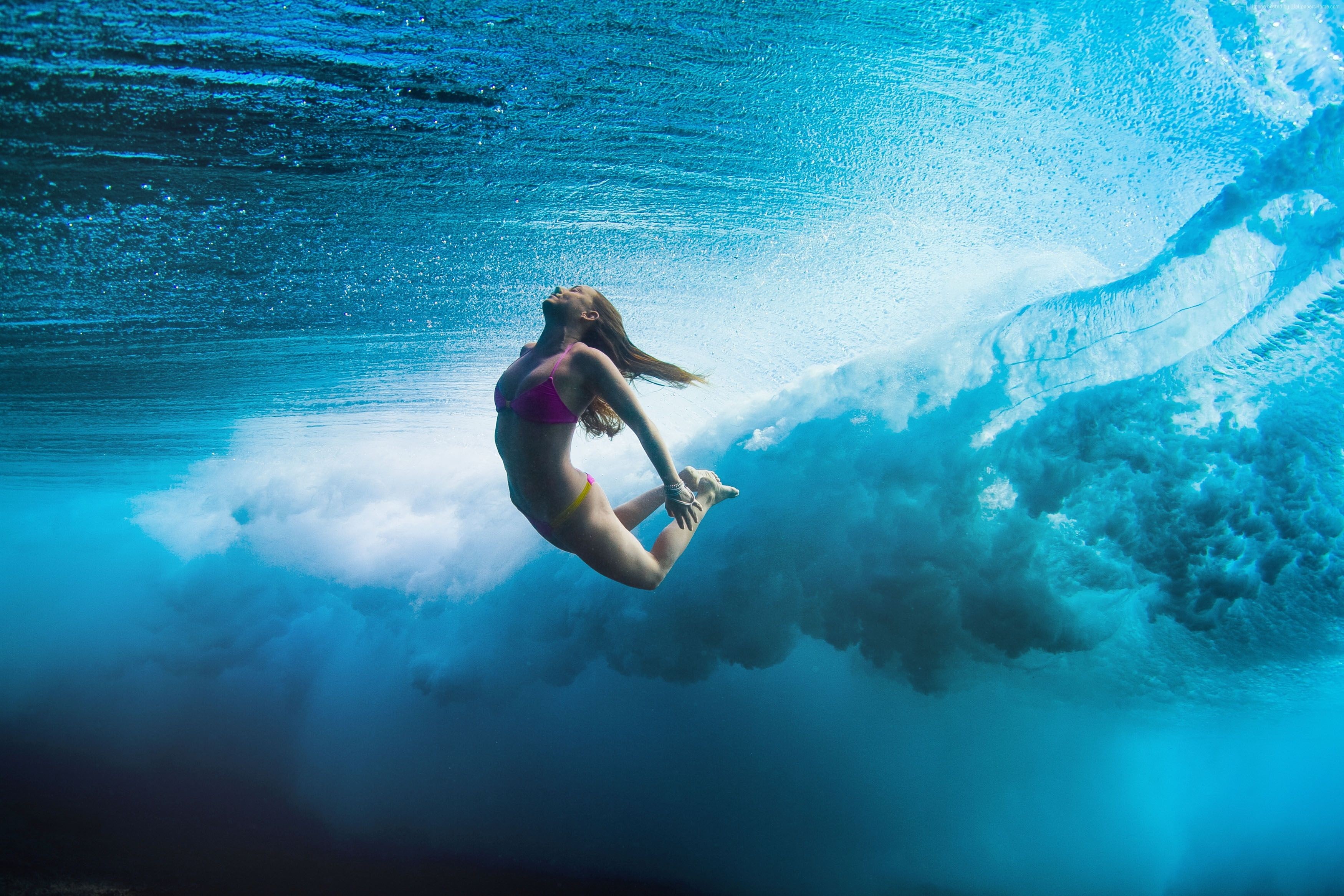girl, 2K, underwater, Surfing, sea, HD Wallpaper