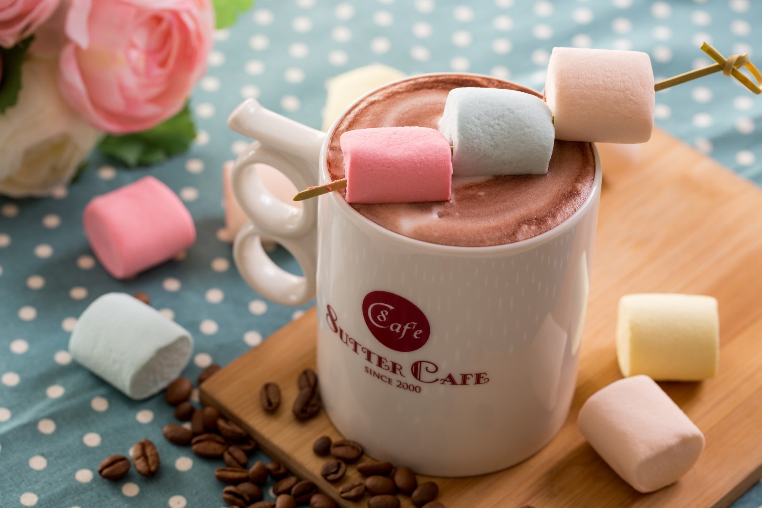 marshmallows, coffee beans, 2K, food, cup, HD Wallpaper