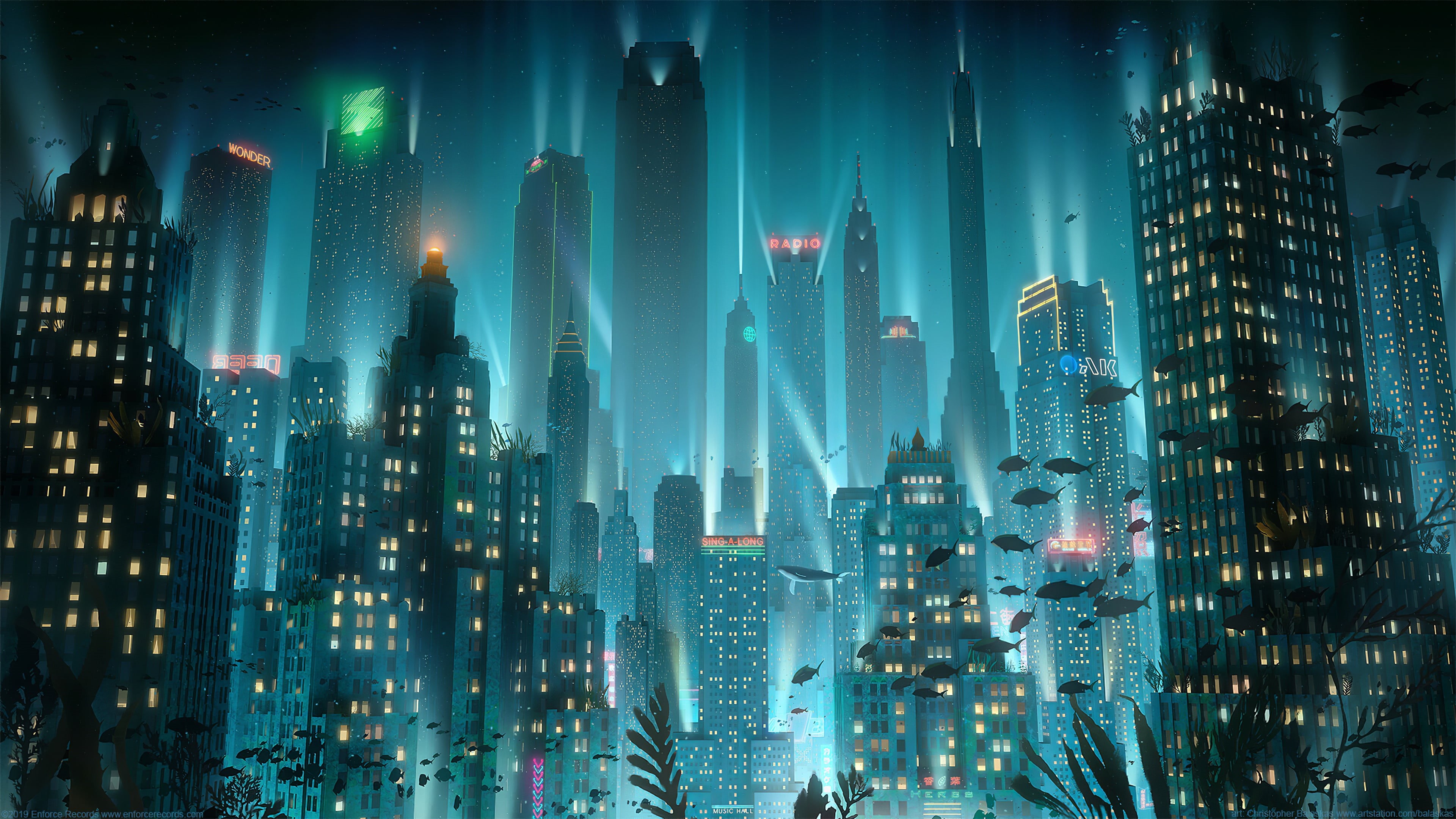 4K, city, 2019 (Year), cityscape, underwater, Christopher Balaskas, artwork, HD Wallpaper