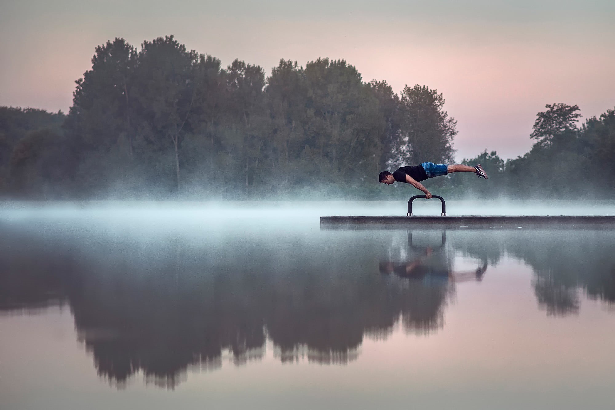 reflection, one person, plant, outdoors, real people, waterfront, full length, 1080P, concrete, dock, nature, lake, gray, lifestyles, sky, men, tranquil scene, HD Wallpaper