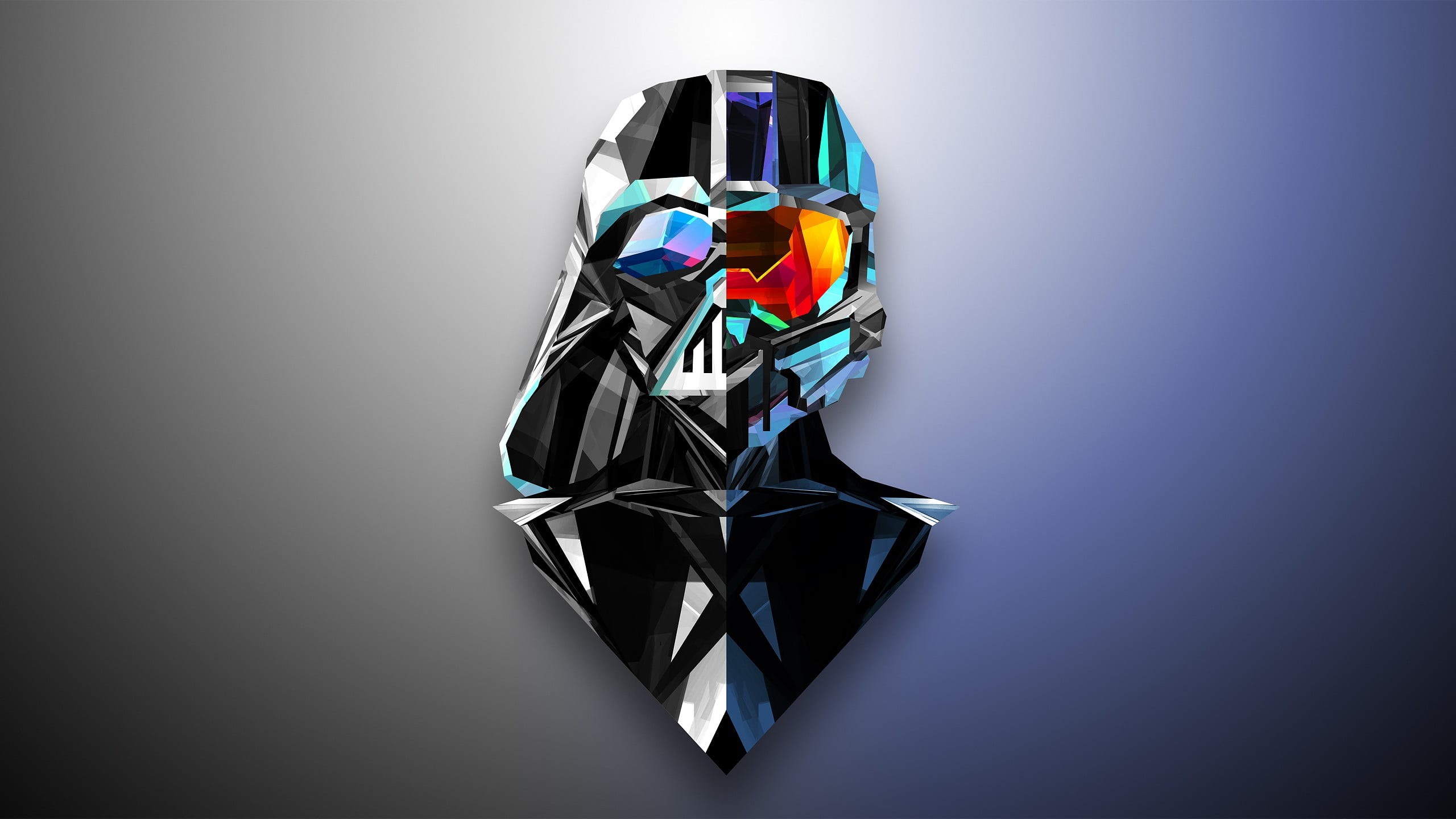 Master Chief, illustration, emotion, metallic, gray background, crystal, shape, blue, vignette, spotlight, 2K, multi colored, white, art, isolated, blue background, HD Wallpaper