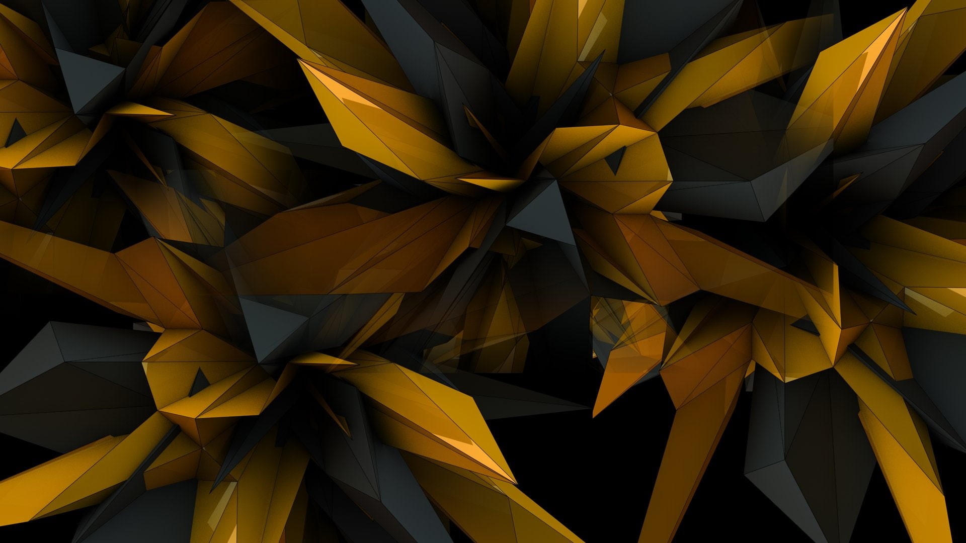 Abstract, Design, 1080P, Polygon, Black, Facets, Gold, HD Wallpaper