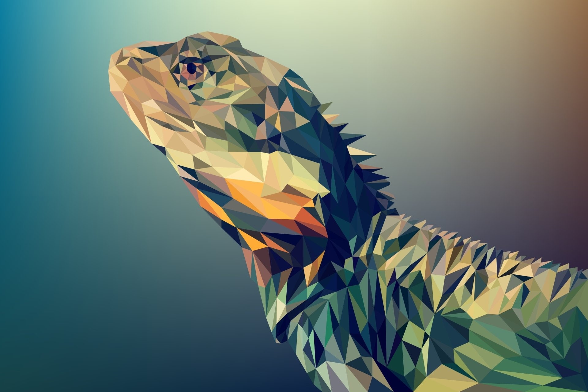 1080P, Low Poly, Digital Art, Reptile, Polygon, Abstract, Facets, Lizard, HD Wallpaper