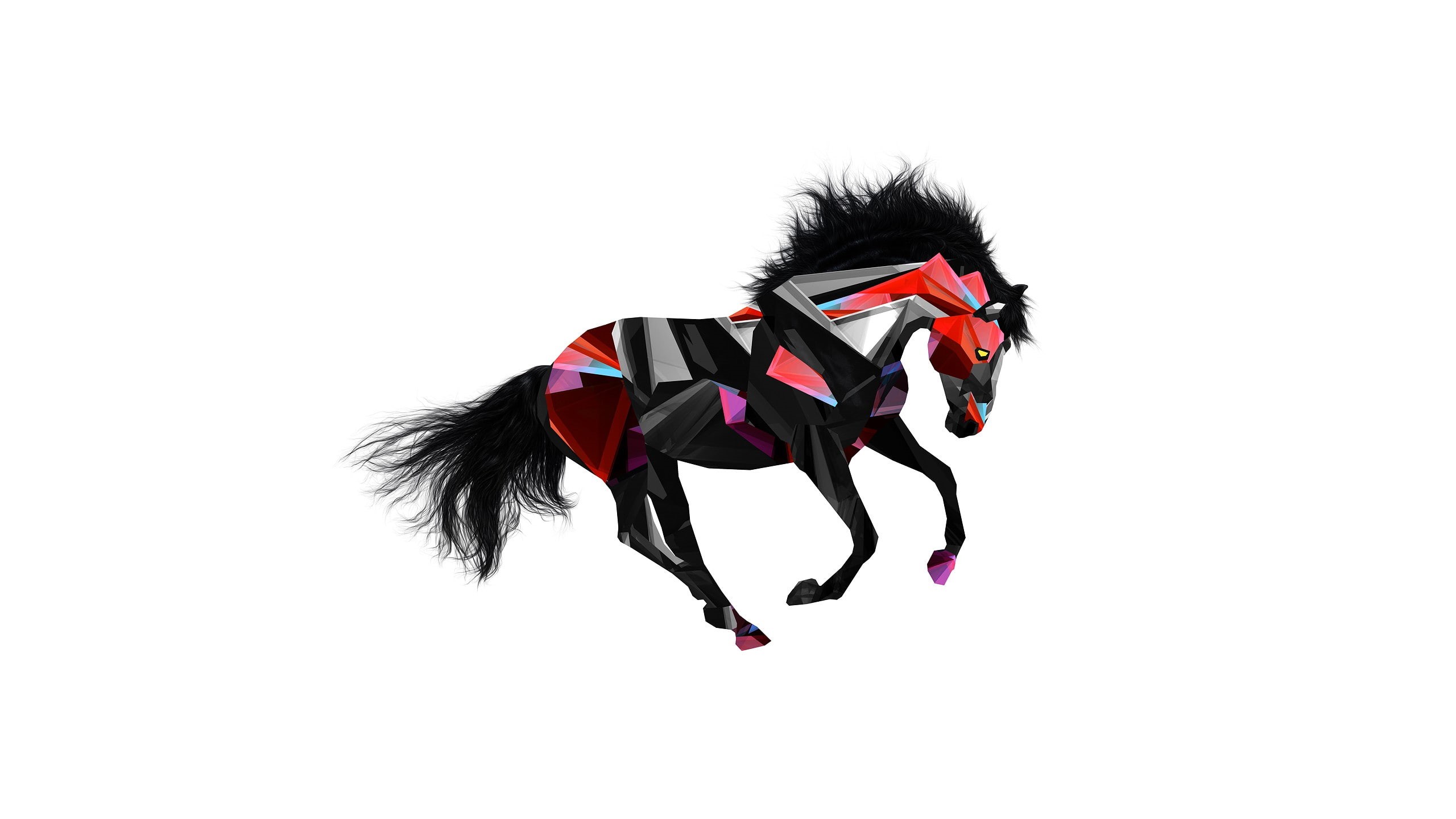 Facets, horse, 2K, animals, digital art, Justin Maller, HD Wallpaper