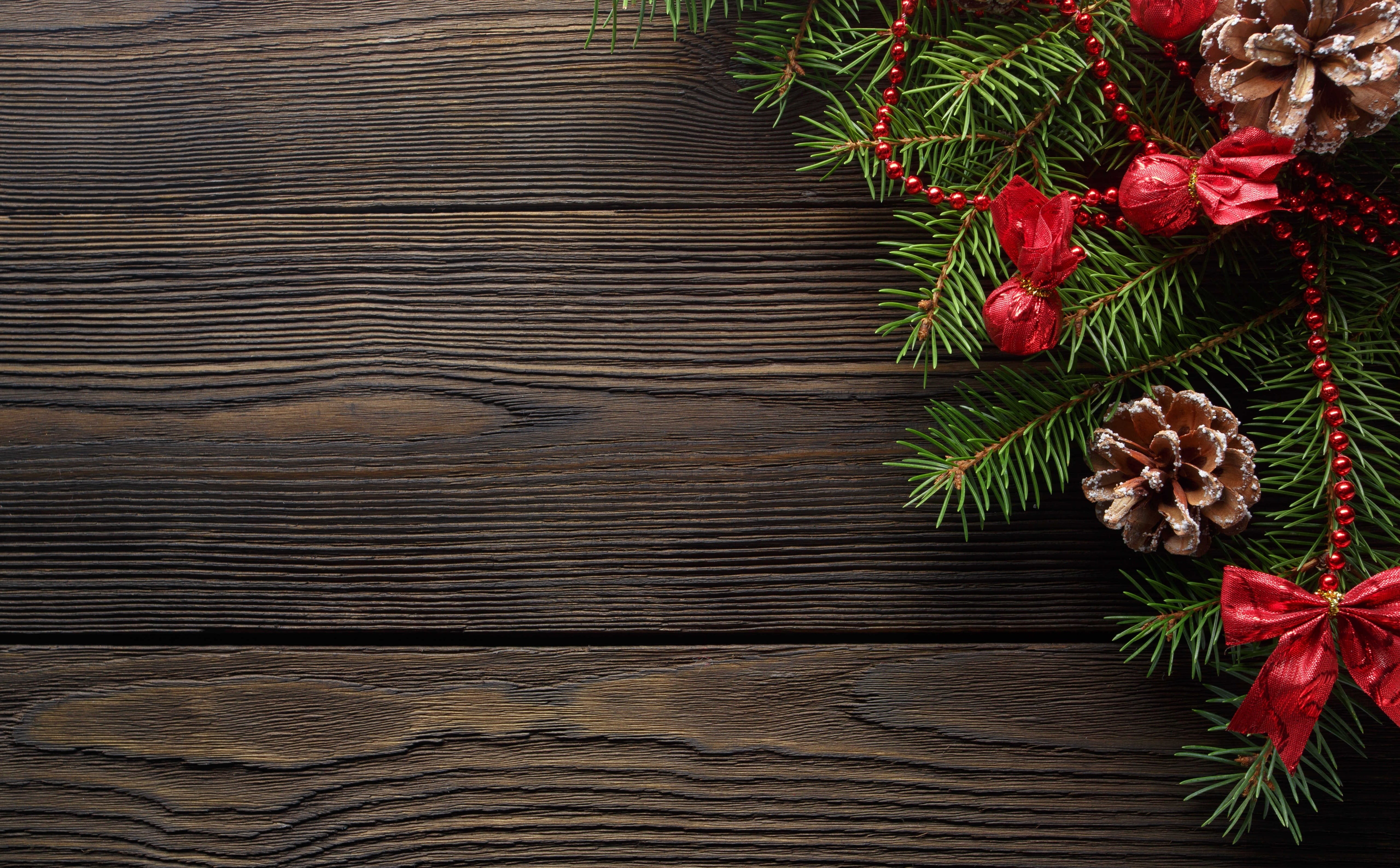 Christmas, dark, tree, Vintage, Holiday, Santa, Card, Branch, no people, christmas decoration, table, backgrounds, Ribbon, christmas tree, themed, fir tree, HD Wallpaper