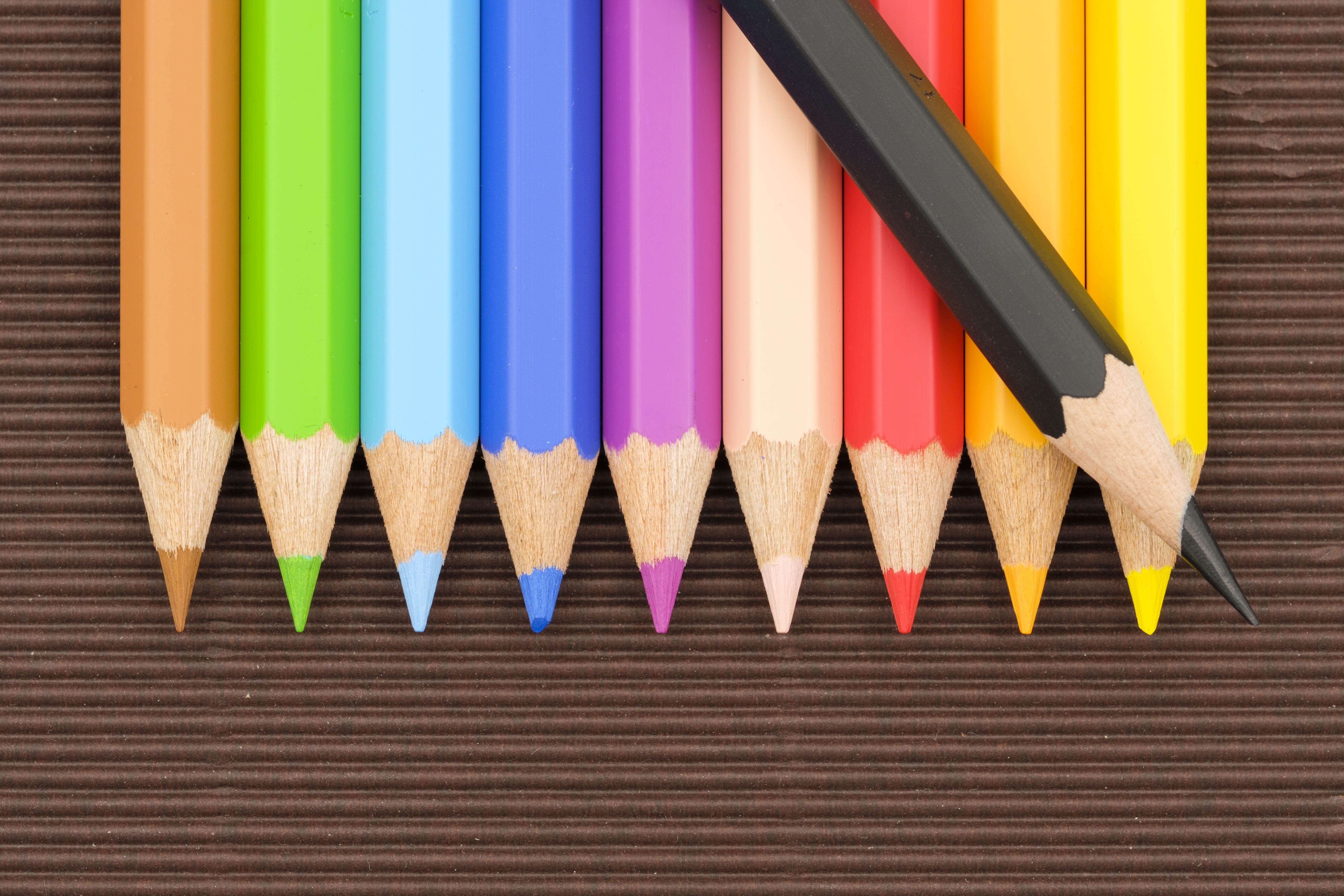 vibrant color, yellow, 5K, no people, art and craft, indoors, group of objects, pencils, writing instrument, close-up, variation, wooden pegs, choice, HD Wallpaper
