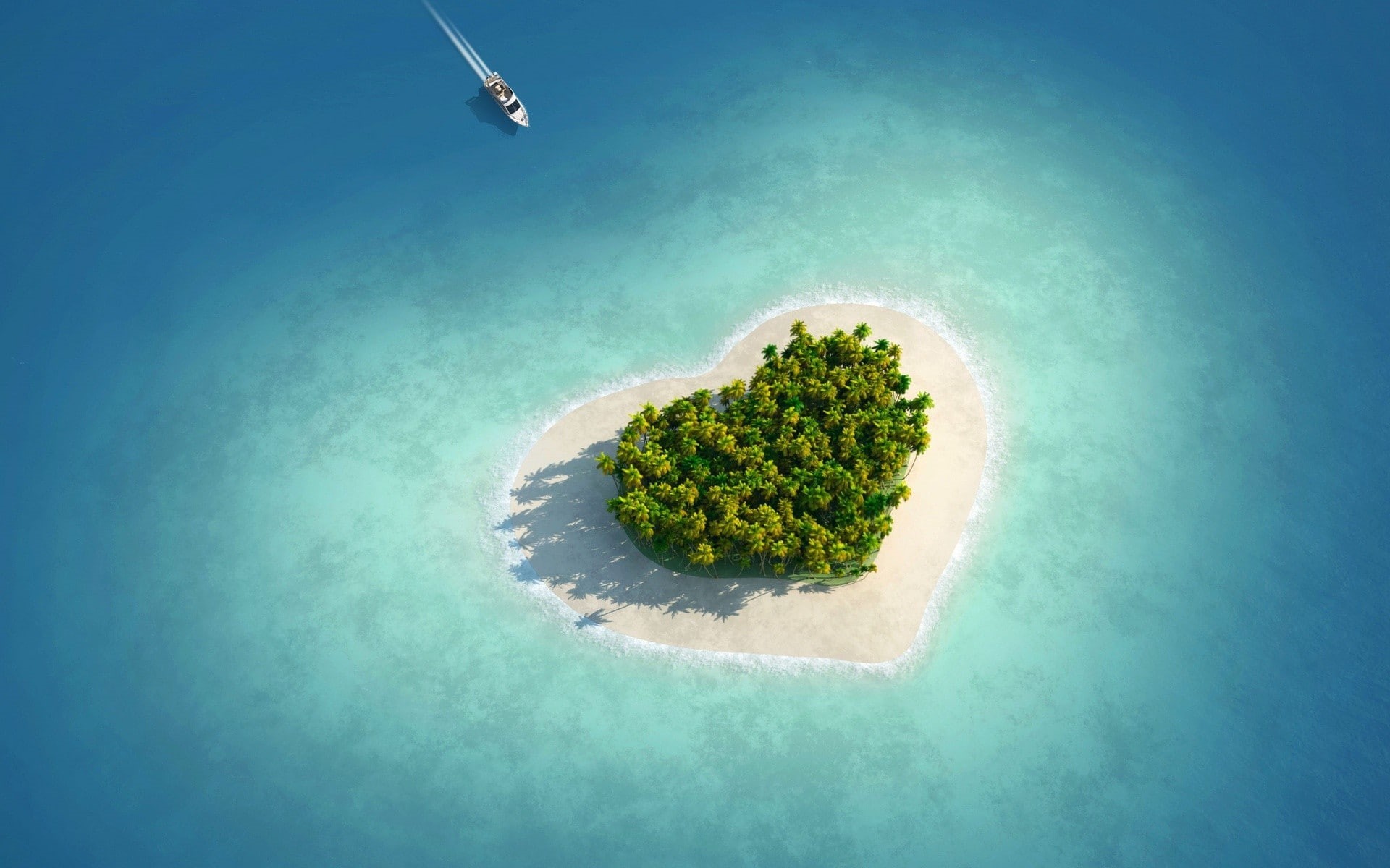 environment, scenics - nature, beauty in nature, land, tree, outdoors, island, water, sky, heart shaped, aerial view, blue, green color, no people, tranquility, HD Wallpaper