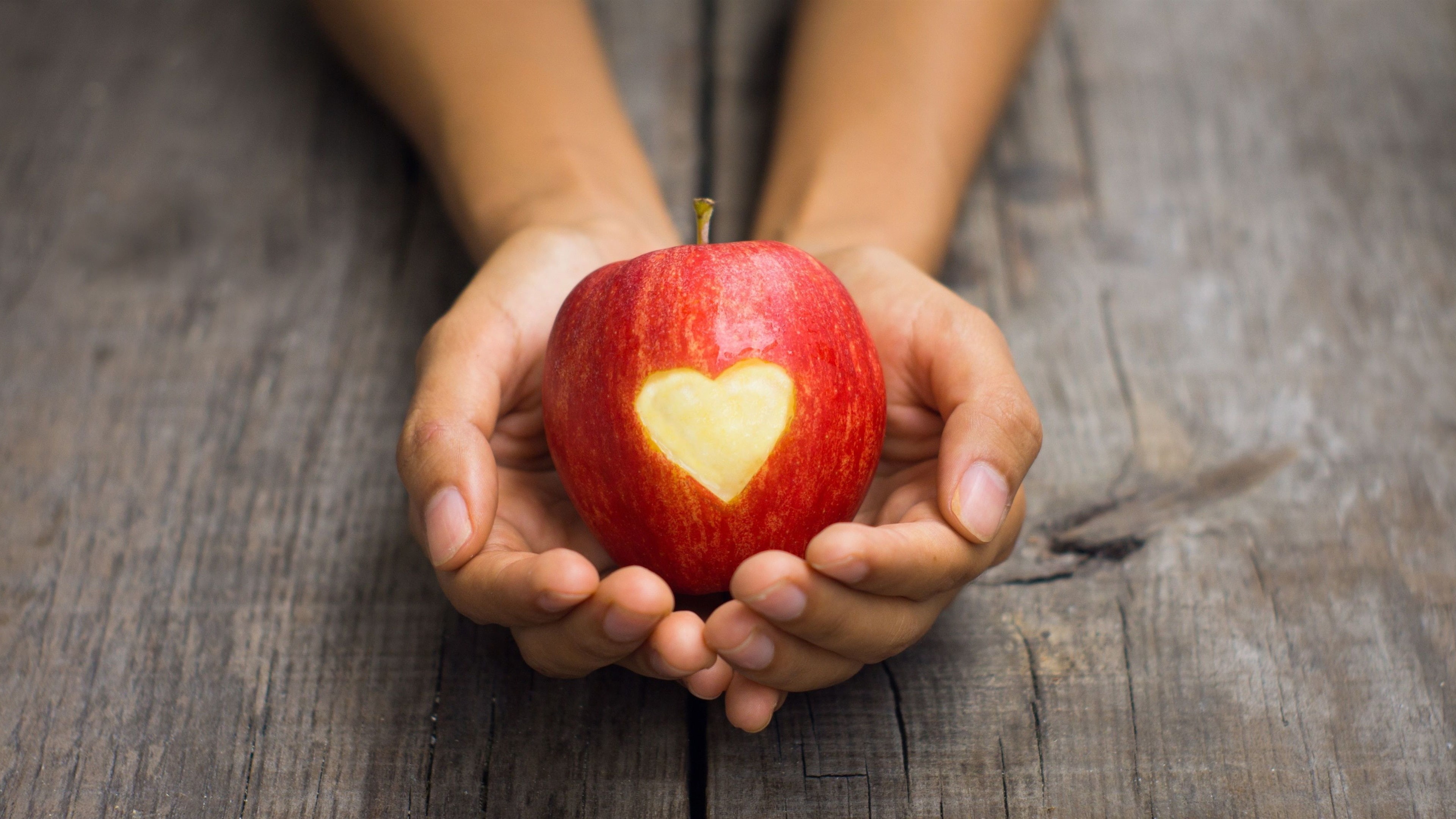 Love, Heart, Shaped, Apple, Hand, Red, 4K, HD Wallpaper