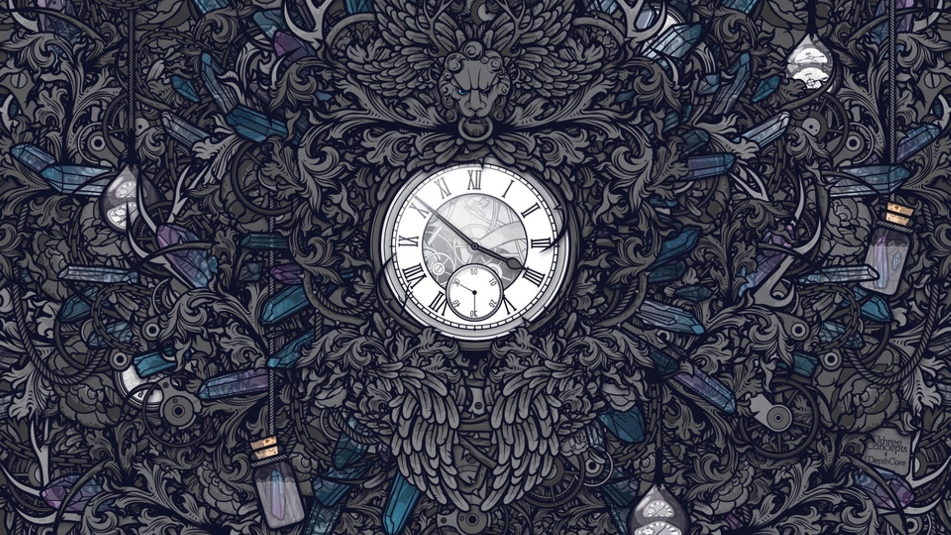 clocks, 1080P, Jared Nickerson, artwork, Gothic, digital art, HD Wallpaper