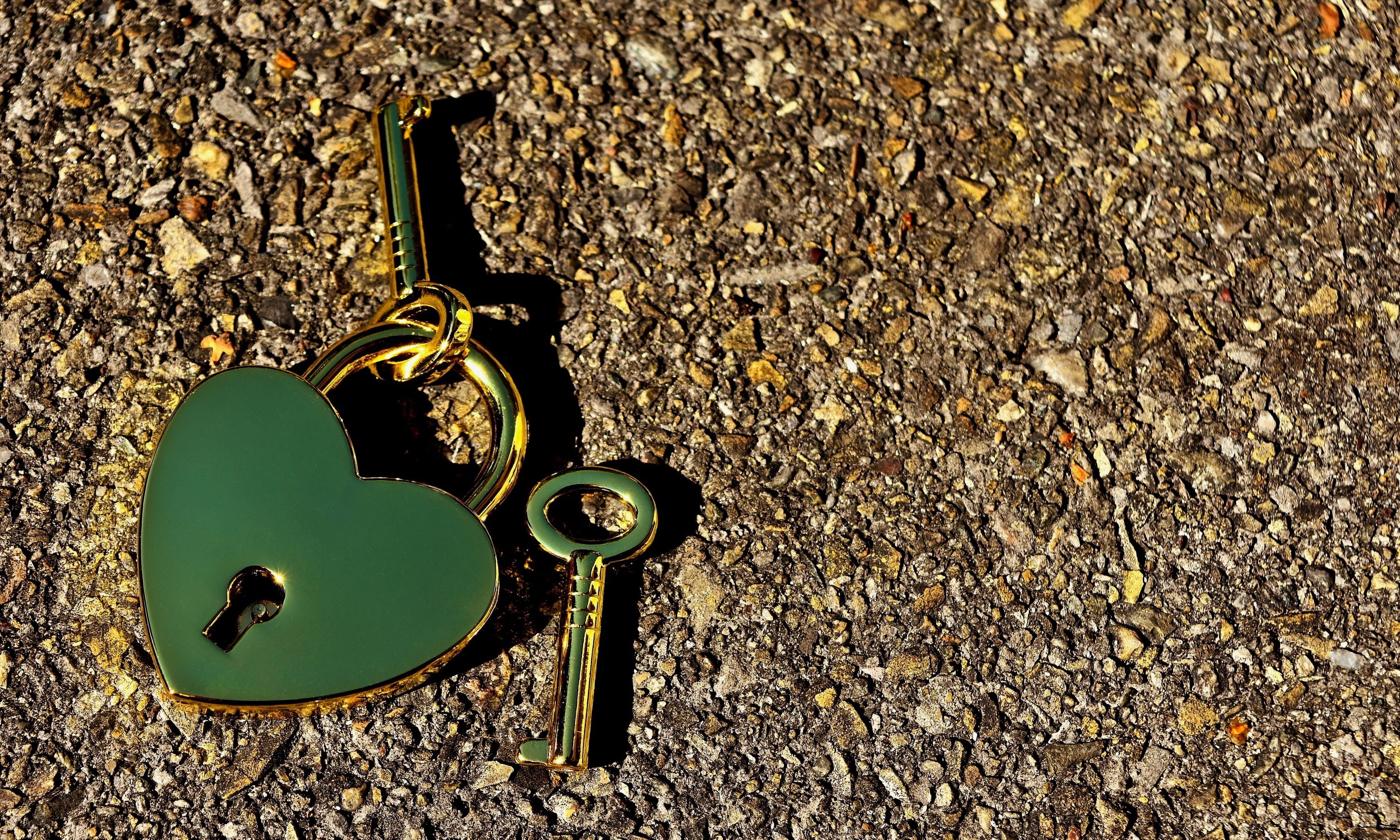 symbol, sunlight, 2K, on top, togetherness, obsolete, nature, castle, leaf, land, damaged, keys, heart, love, brass, heart shaped, high angle view, still life, HD Wallpaper