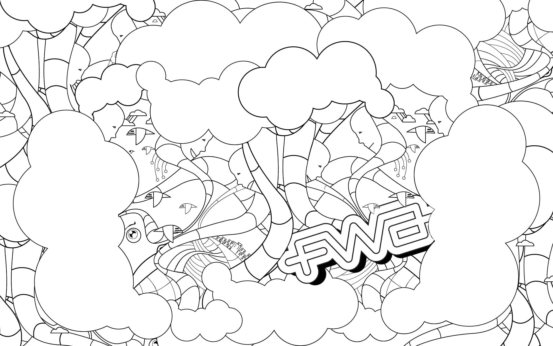 white, no people, computer Graphic, sky, 1080P, outline, imagination, cartoon, creativity, decoration, doodle, power, coloring Book, shape, art and craft, HD Wallpaper