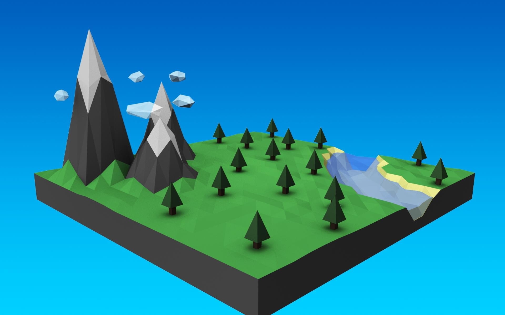 clear sky, blue background, blue, large group of objects, no people, 1080P, still life, day, representation, paper, indoors, sky, low poly, shape, digital art, HD Wallpaper